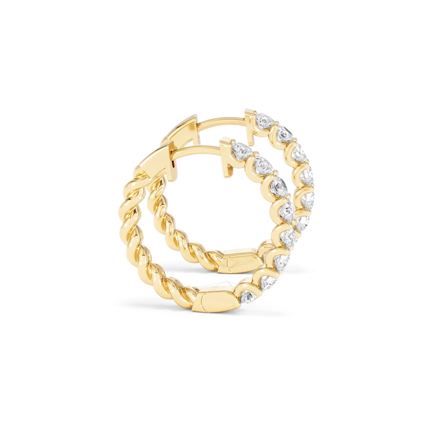 Braided 2.00ct Round Cut Lab Diamond Hoop Earrings in 9K Yellow Gold - Image 27