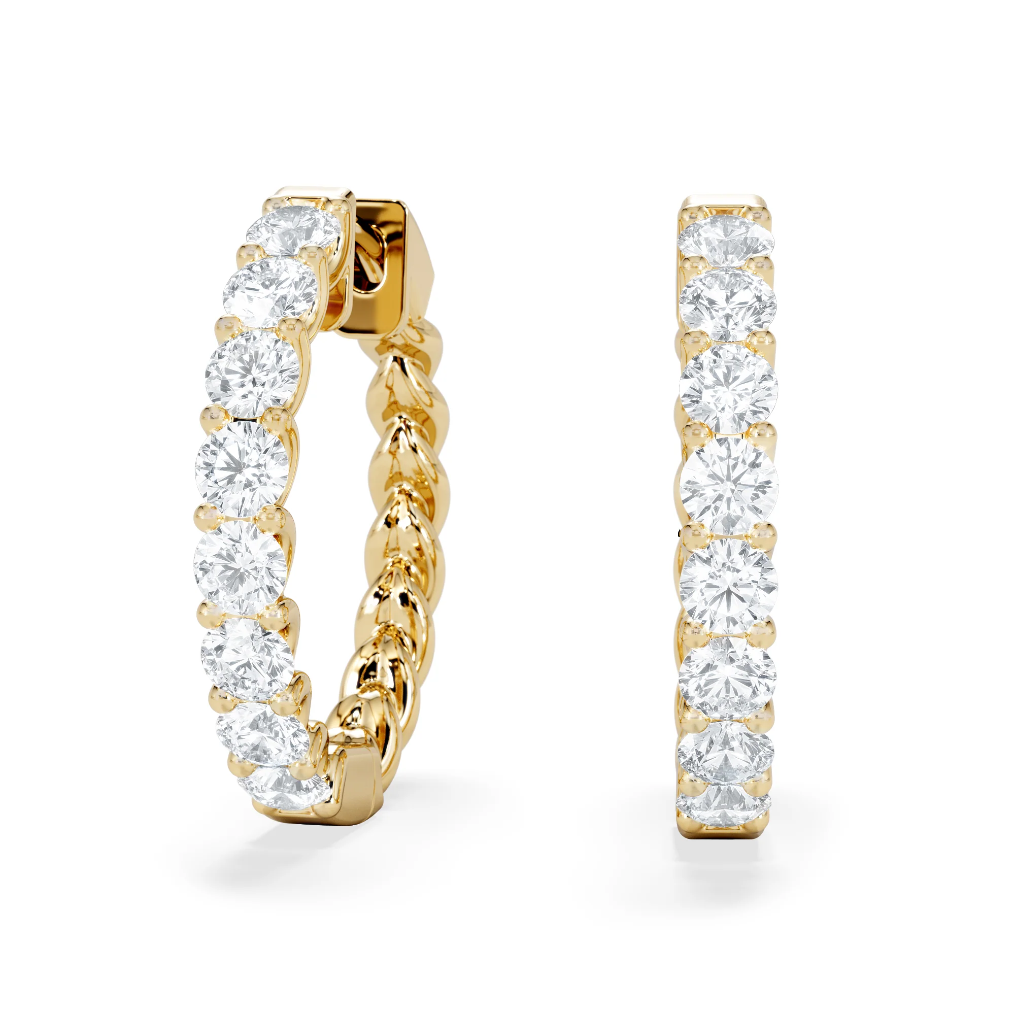 Braided 2.00ct Round Cut Lab Diamond Hoop Earrings in 9K Yellow Gold - Image 3