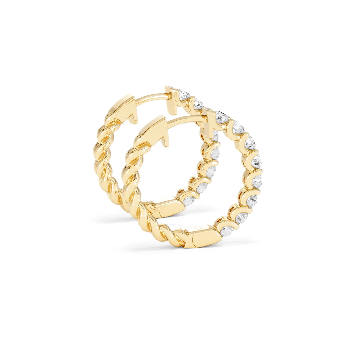 Braided 2.00ct Round Cut Lab Diamond Hoop Earrings in 9K Yellow Gold - Image 33