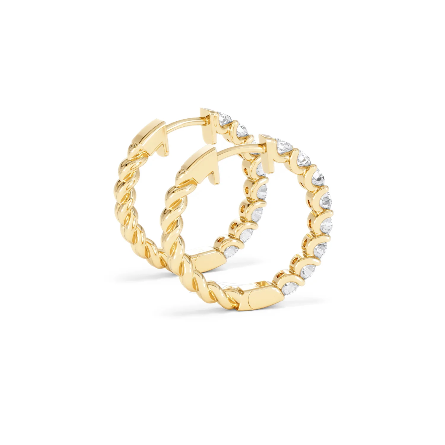 Braided 2.00ct Round Cut Lab Diamond Hoop Earrings in 9K Yellow Gold - Image 34