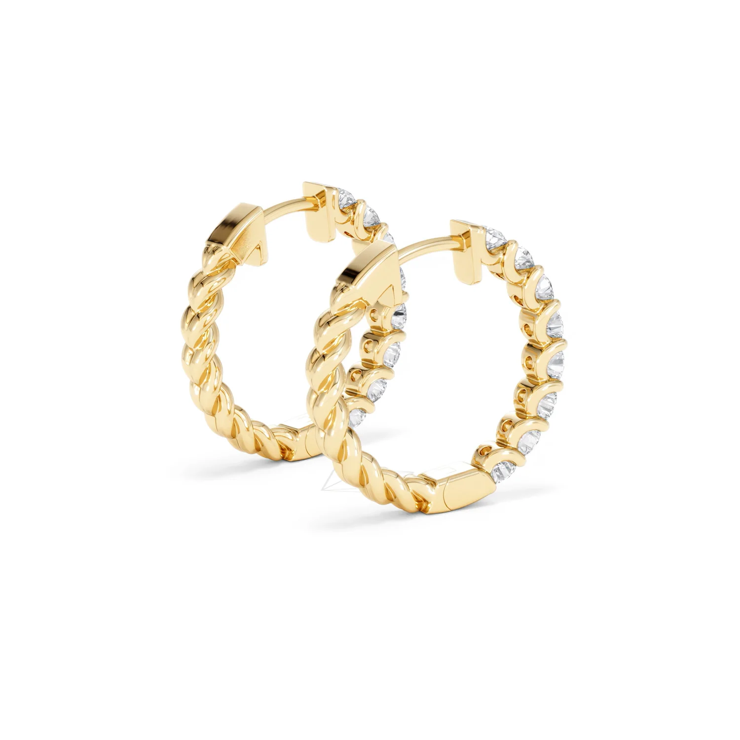 Braided 2.00ct Round Cut Lab Diamond Hoop Earrings in 9K Yellow Gold - Image 37