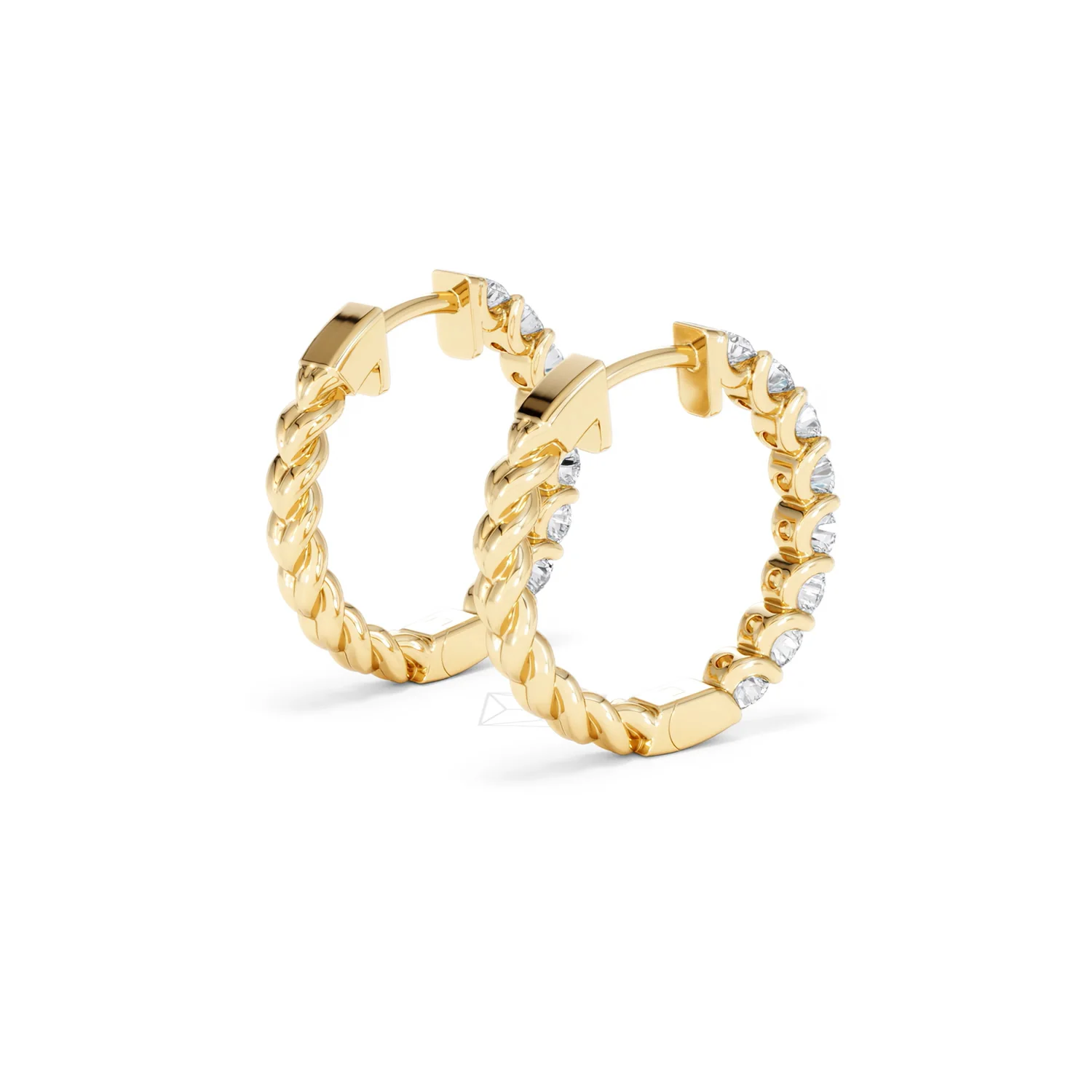 Braided 2.00ct Round Cut Lab Diamond Hoop Earrings in 9K Yellow Gold - Image 38