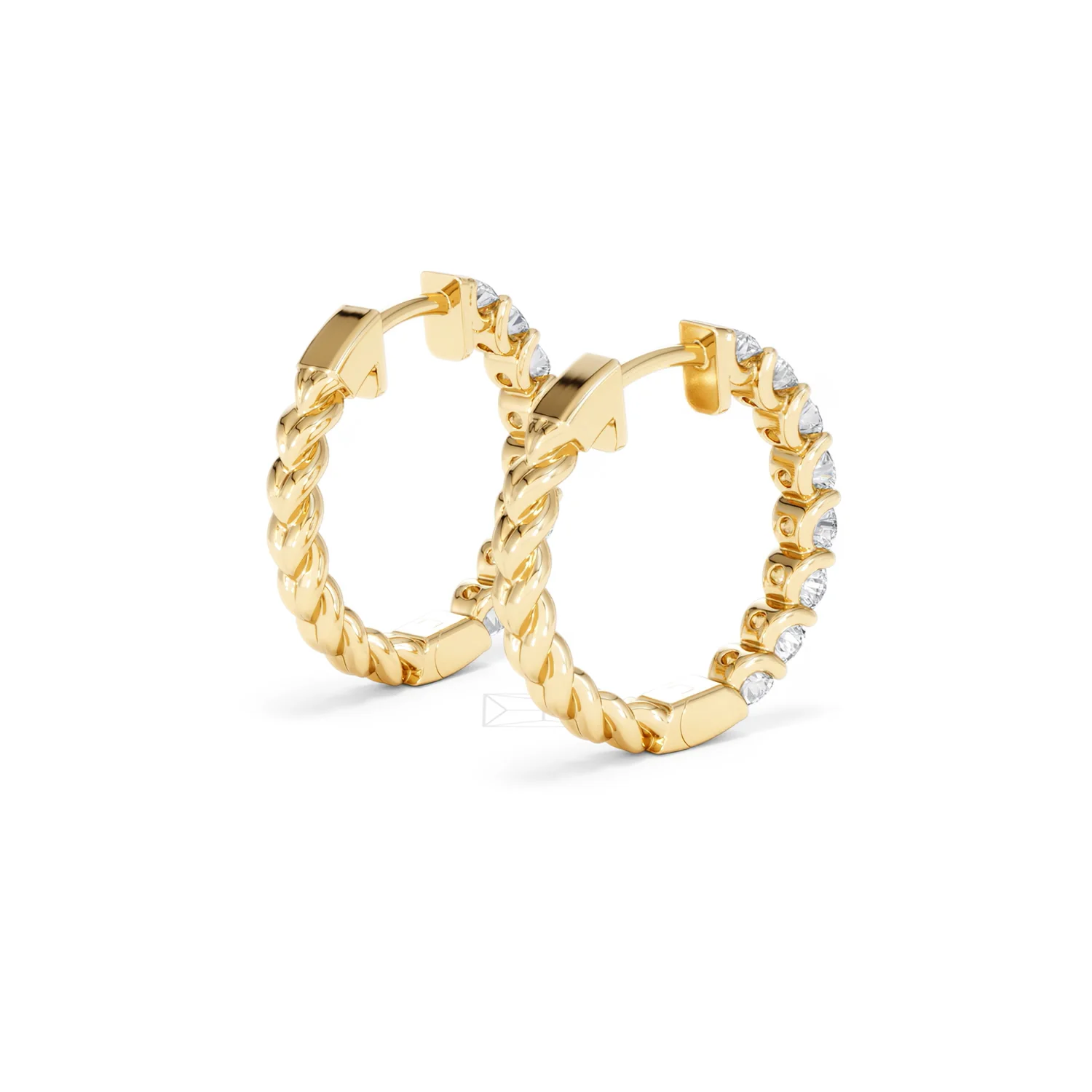 Braided 2.00ct Round Cut Lab Diamond Hoop Earrings in 9K Yellow Gold - Image 39