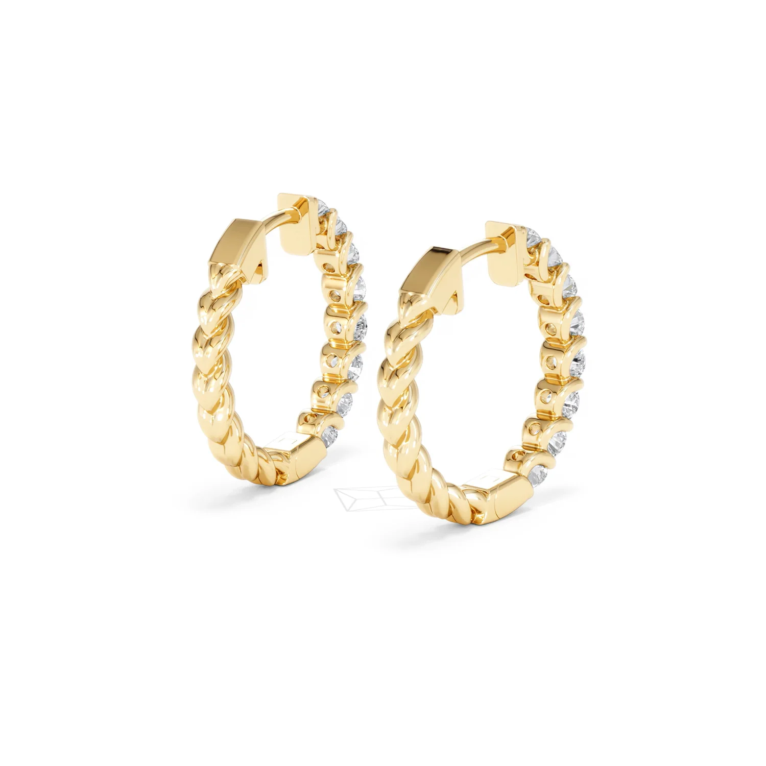 Braided 2.00ct Round Cut Lab Diamond Hoop Earrings in 9K Yellow Gold - Image 41