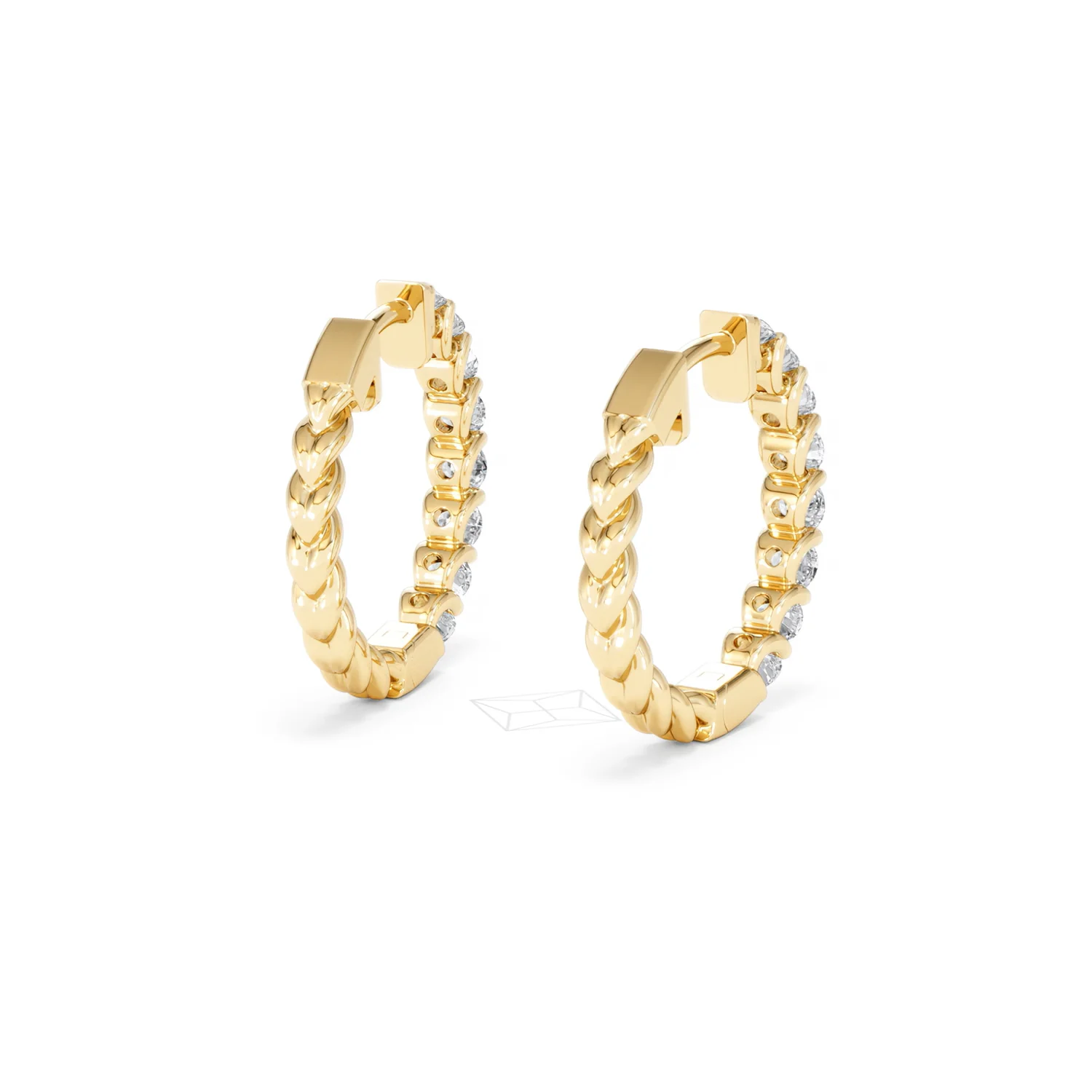Braided 2.00ct Round Cut Lab Diamond Hoop Earrings in 9K Yellow Gold - Image 43