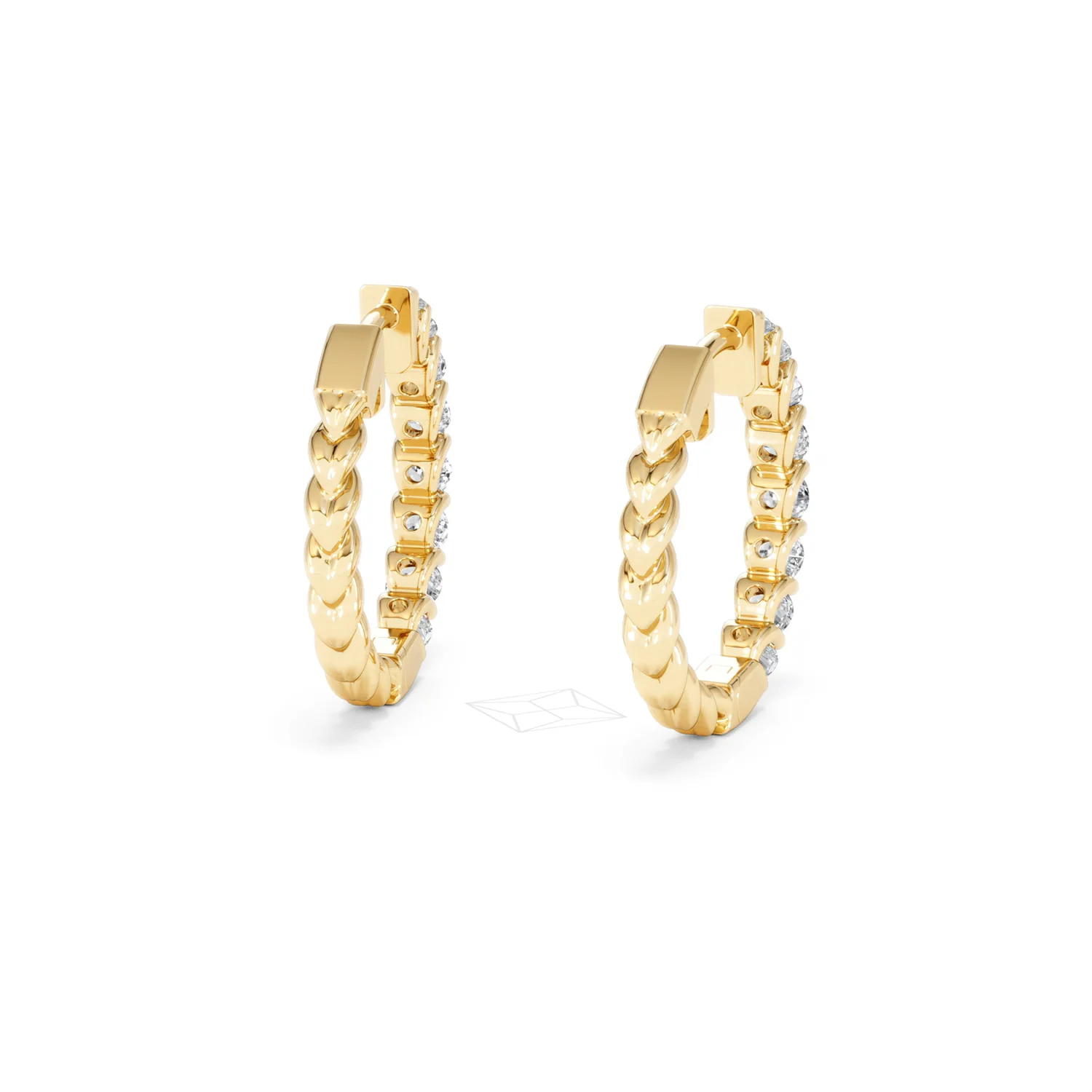 Braided 2.00ct Round Cut Lab Diamond Hoop Earrings in 9K Yellow Gold - Image 45
