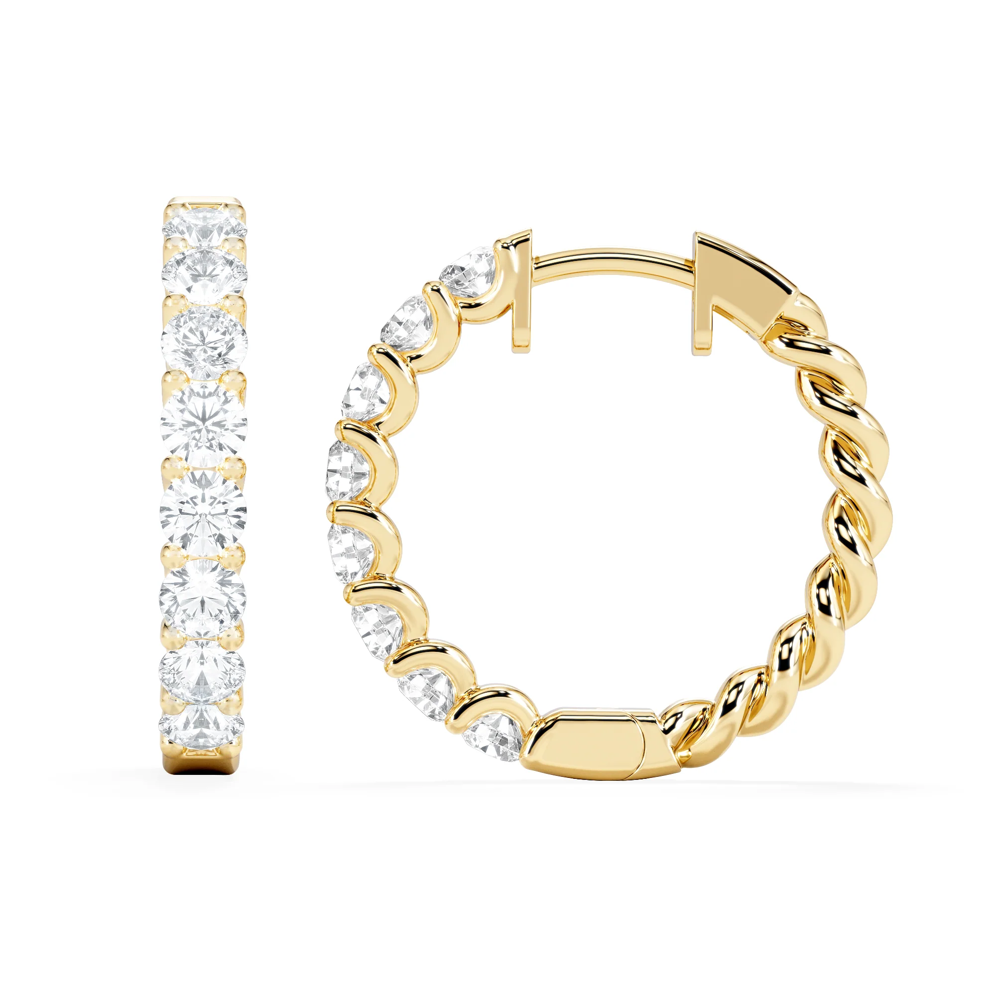 Braided 2.00ct Round Cut Lab Diamond Hoop Earrings in 9K Yellow Gold - Image 5