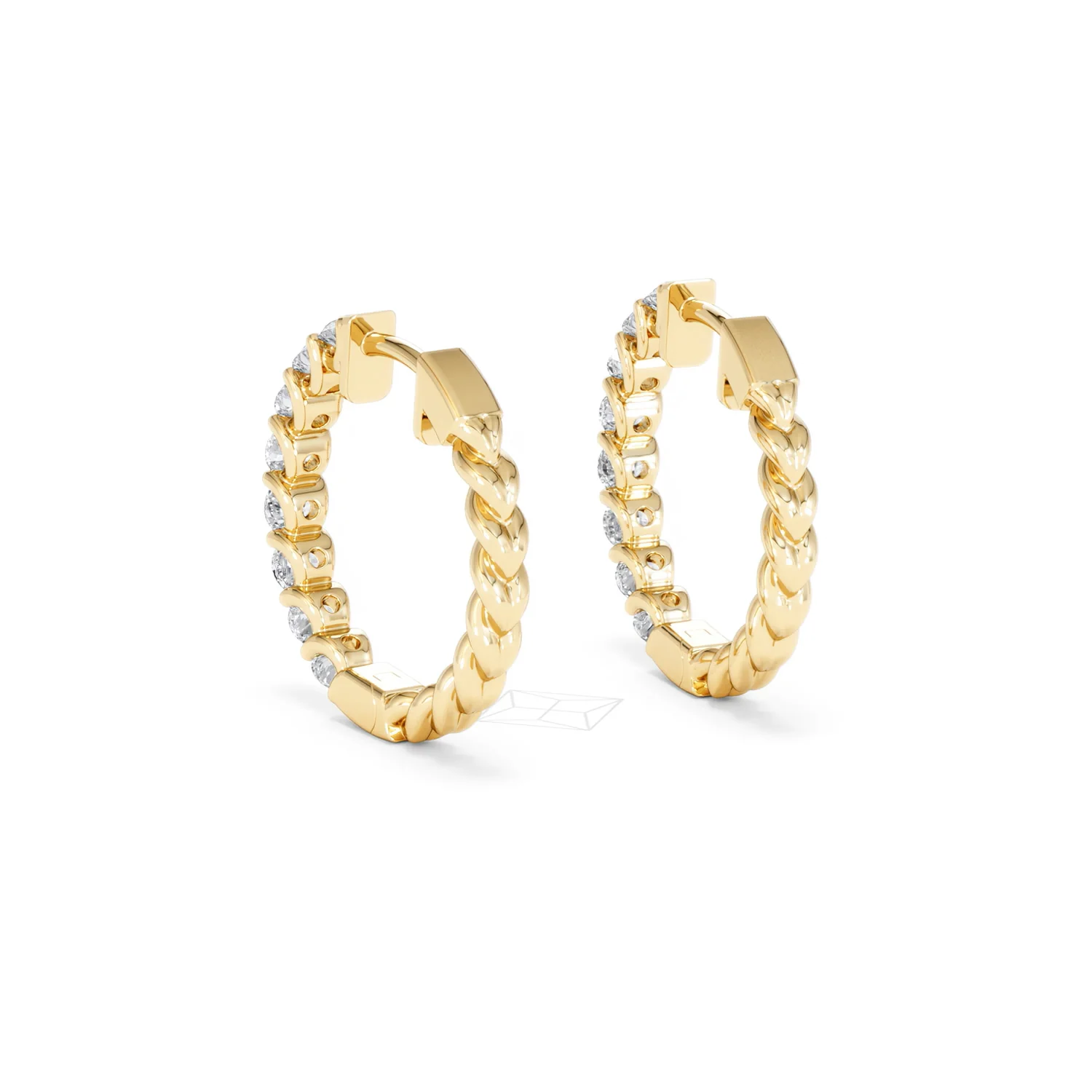 Braided 2.00ct Round Cut Lab Diamond Hoop Earrings in 9K Yellow Gold - Image 55