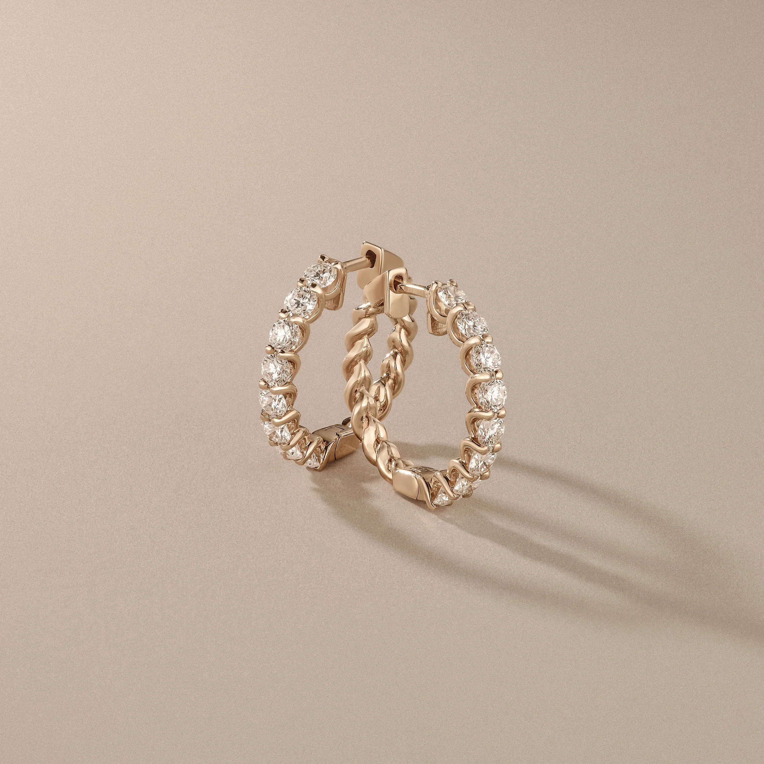 Braided 2.00ct Round Cut Lab Diamond Hoop Earrings in 9K Yellow Gold - Image 6