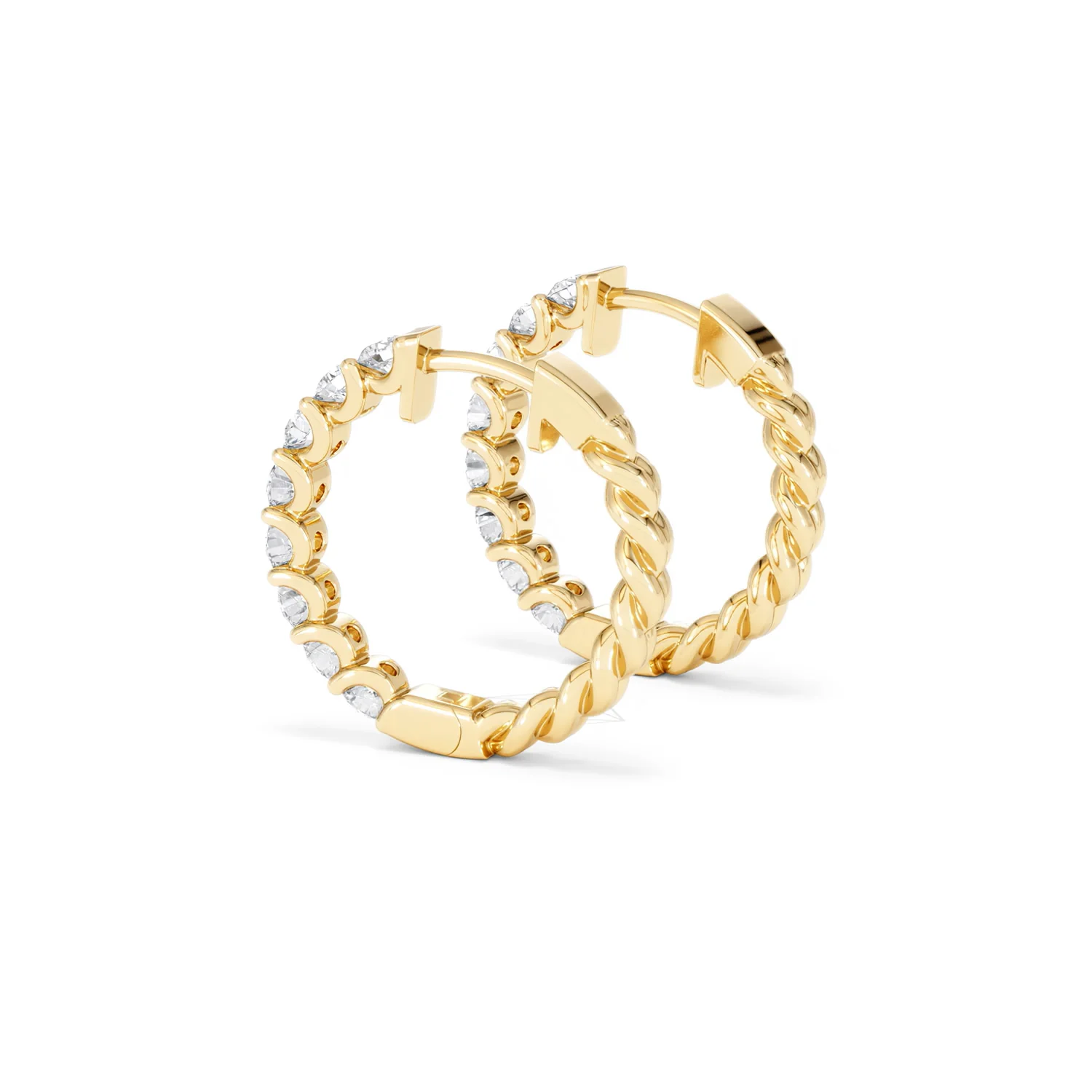 Braided 2.00ct Round Cut Lab Diamond Hoop Earrings in 9K Yellow Gold - Image 62