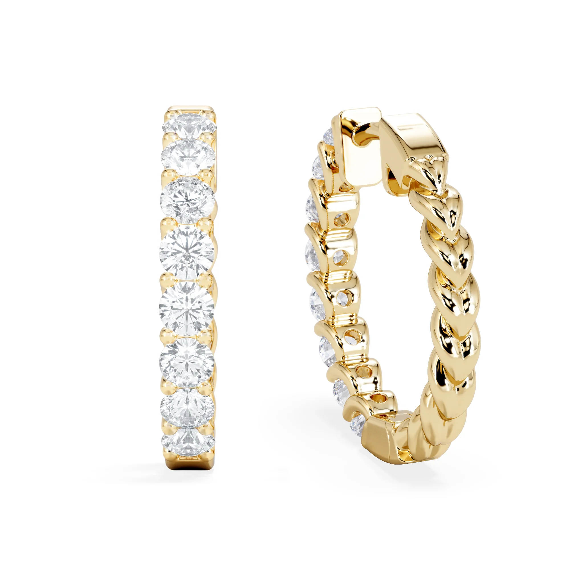 Braided 2.00ct Round Cut Lab Diamond Hoop Earrings in 9K Yellow Gold - Image 7