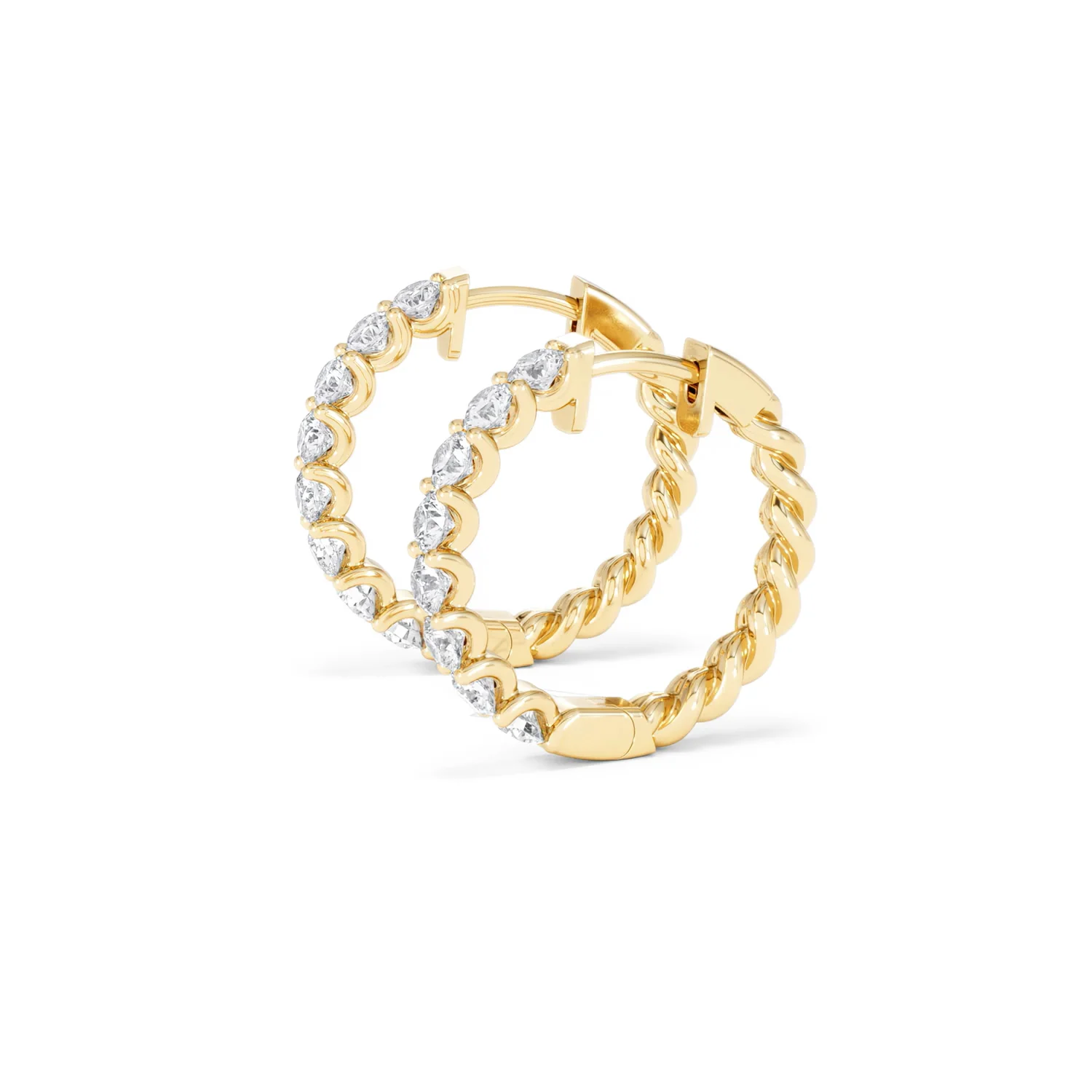 Braided 2.00ct Round Cut Lab Diamond Hoop Earrings in 9K Yellow Gold - Image 73