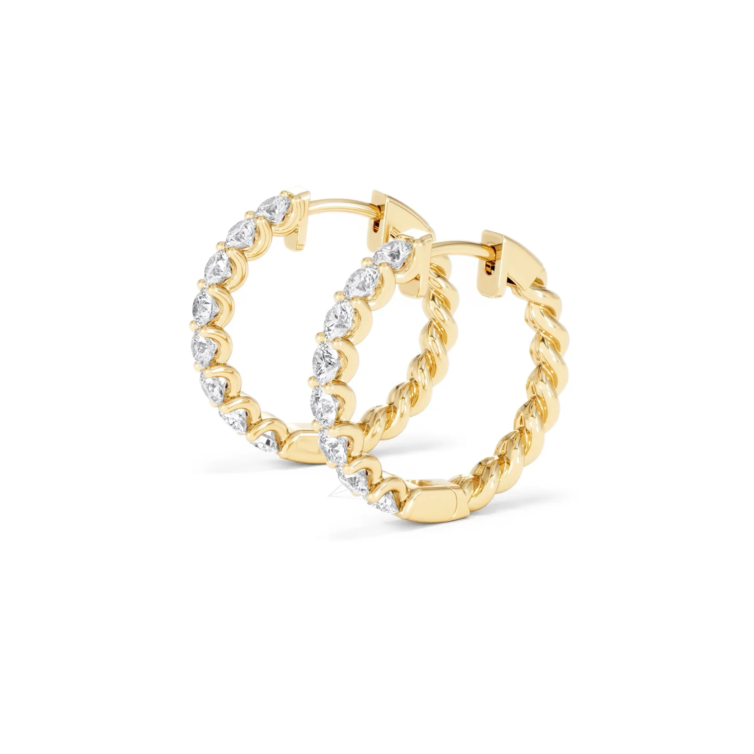 Braided 2.00ct Round Cut Lab Diamond Hoop Earrings in 9K Yellow Gold - Image 75