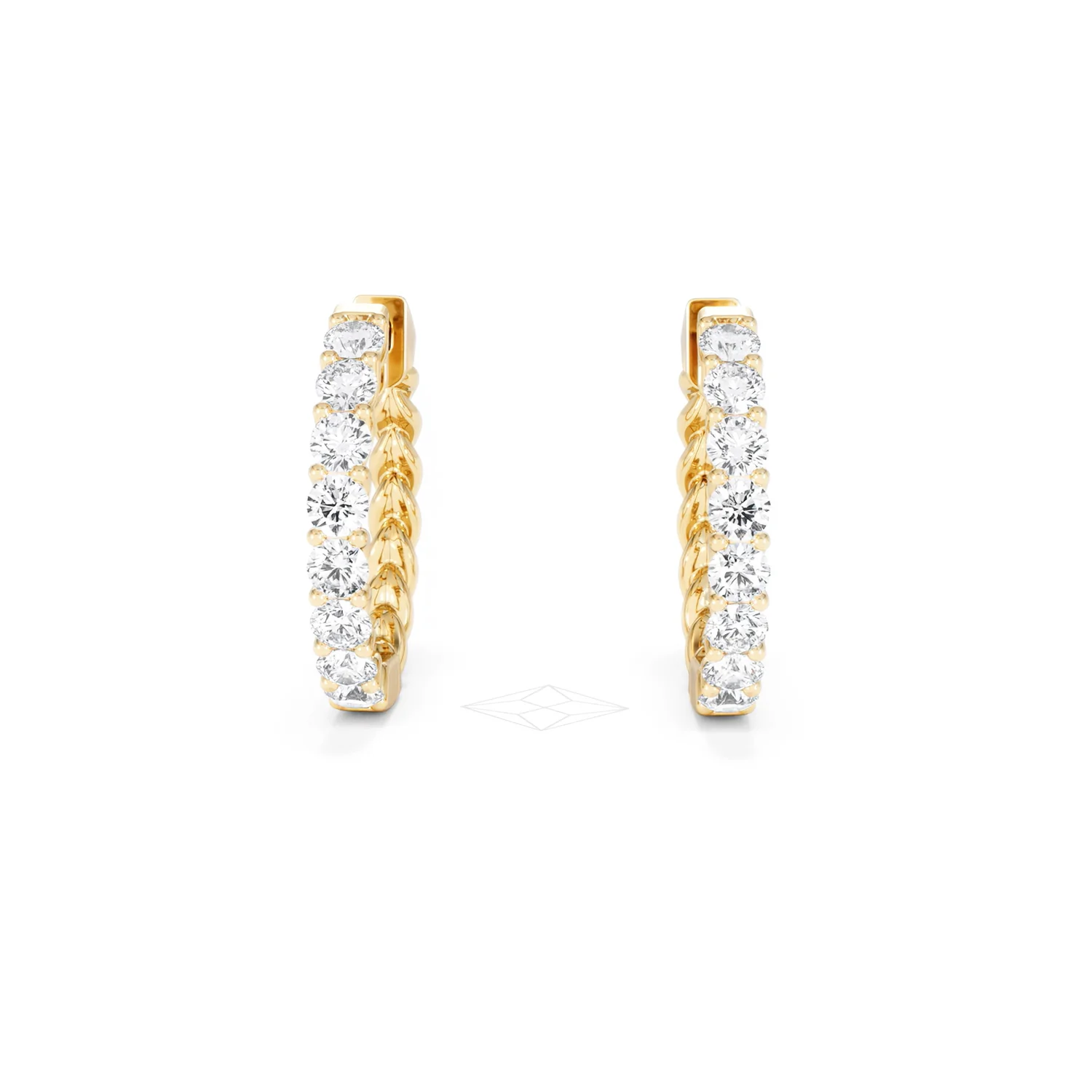 Braided 2.00ct Round Cut Lab Diamond Hoop Earrings in 9K Yellow Gold - Image 88