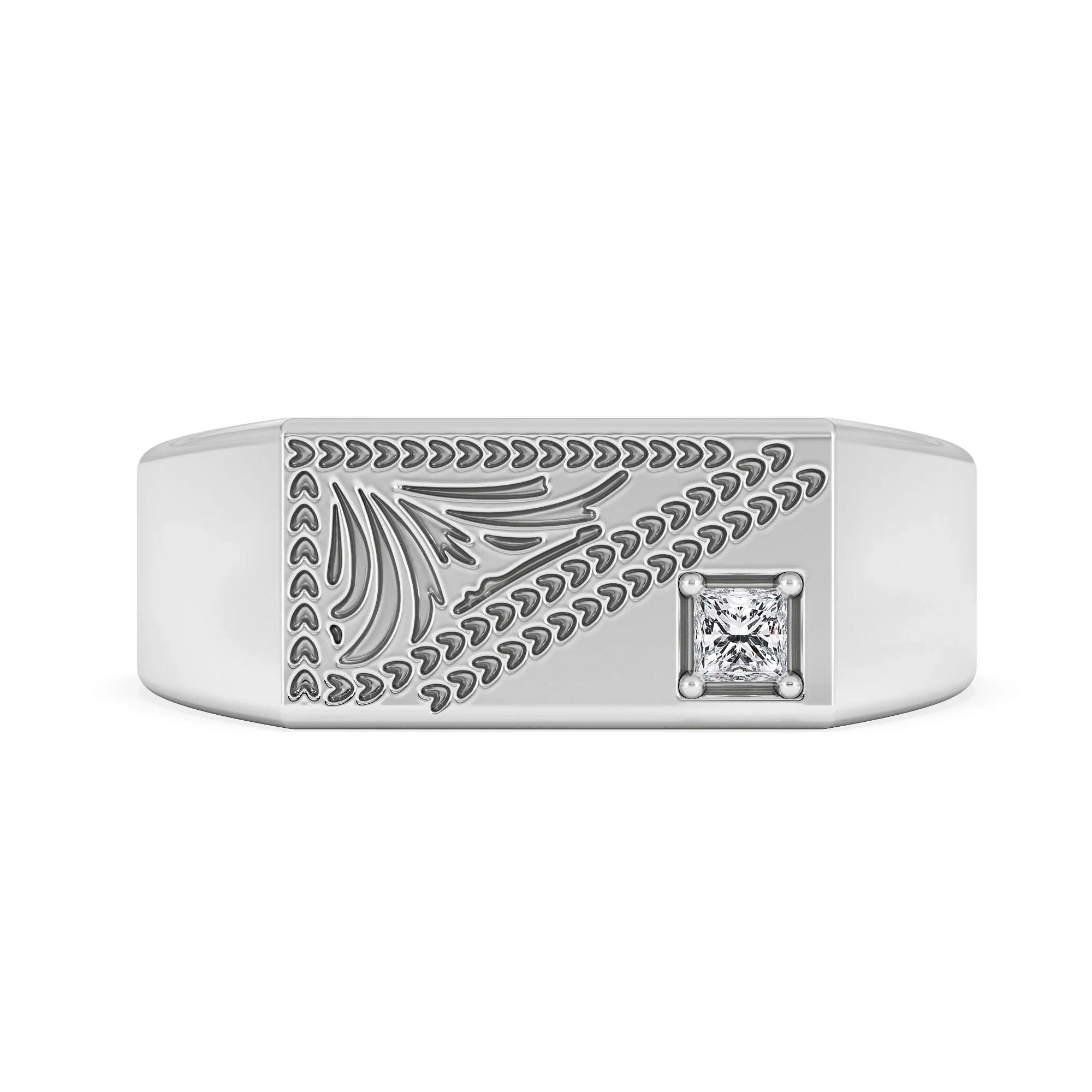 Crest 0.03ct Lab Diamond Men's Rectangle Signet Ring in Sterling Silver - Image 7