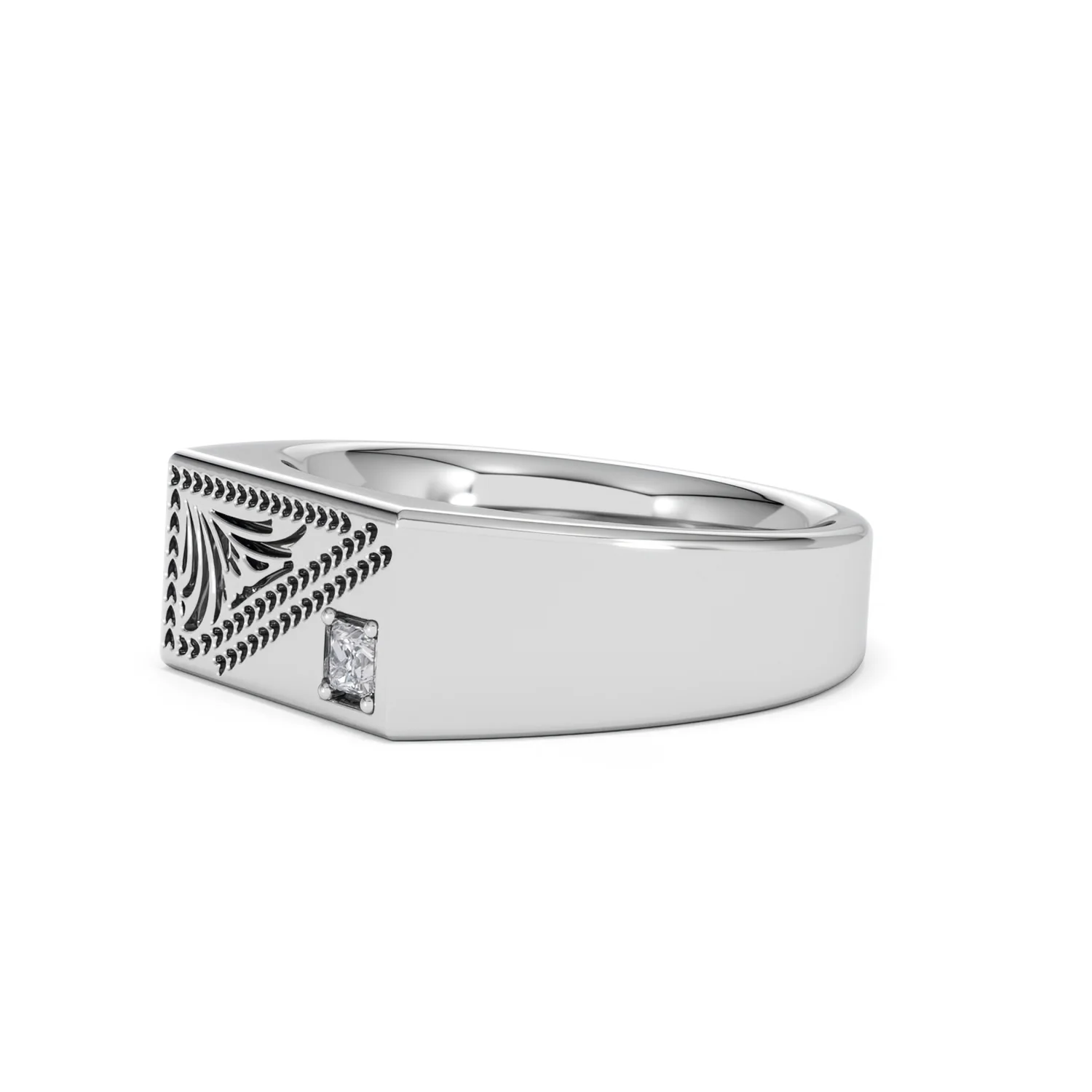 Crest 0.03ct Lab Diamond Men's Rectangle Signet Ring in Sterling Silver - Image 76