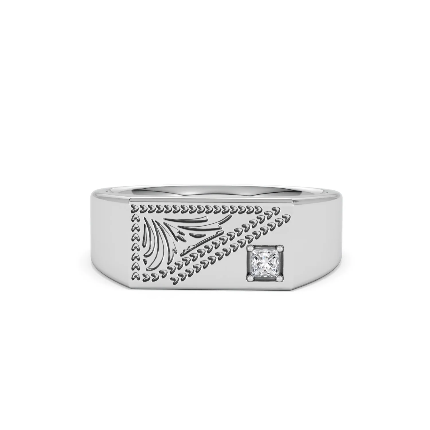 Crest 0.03ct Lab Diamond Men's Rectangle Signet Ring in Sterling Silver - Image 87