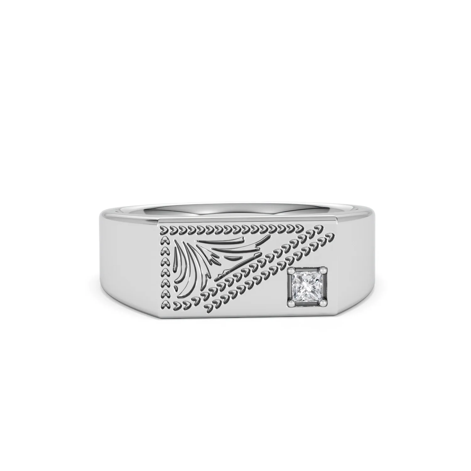 Crest 0.03ct Lab Diamond Men's Rectangle Signet Ring in Sterling Silver - Image 9