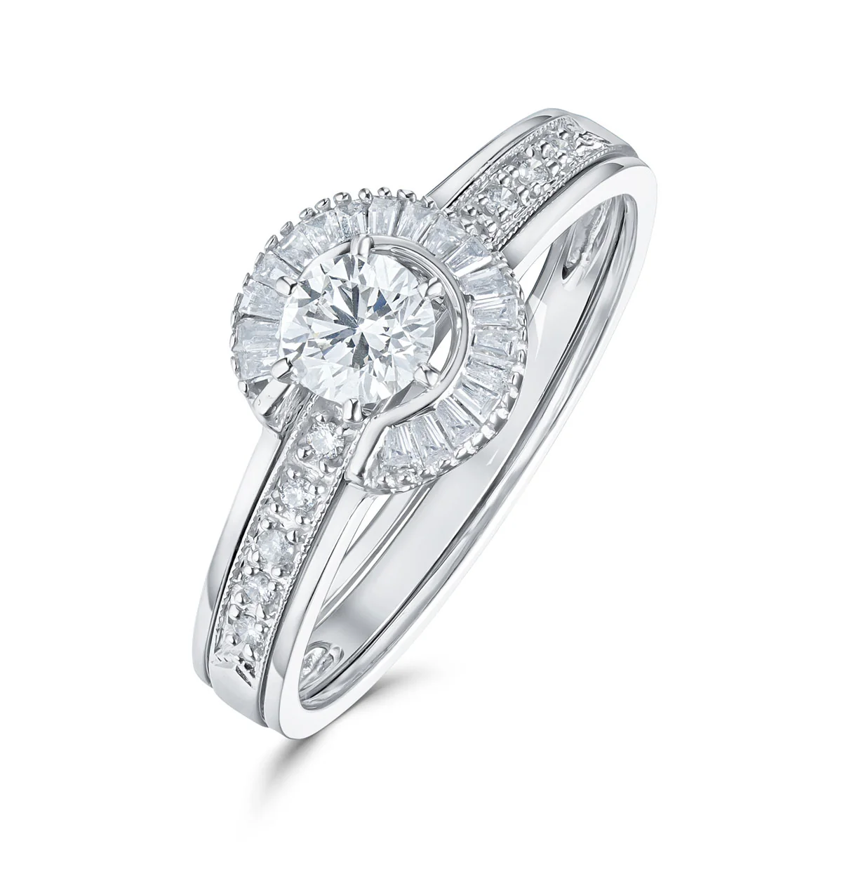 Diamond 0.65ct And 9K White Gold Solitaire Ring with Shoulders