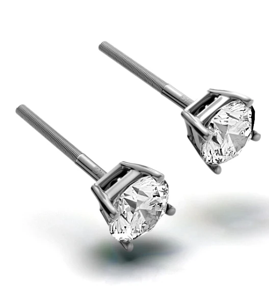 Diamond Earrings 1.00CT Studs H/SI Quality in 18K White Gold - 5.1mm - Image 3