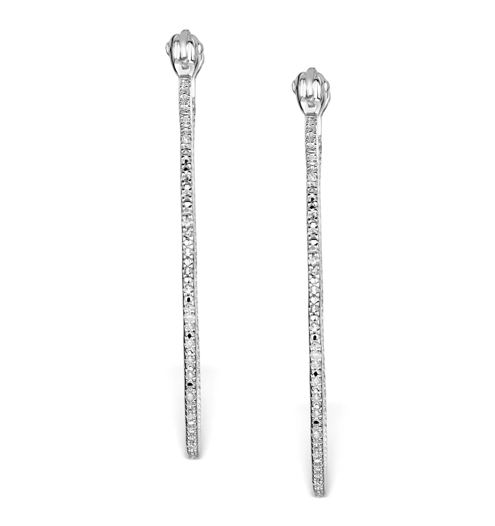 Diamond Hoops Earrings 35mm in Sterling Silver - Image 3