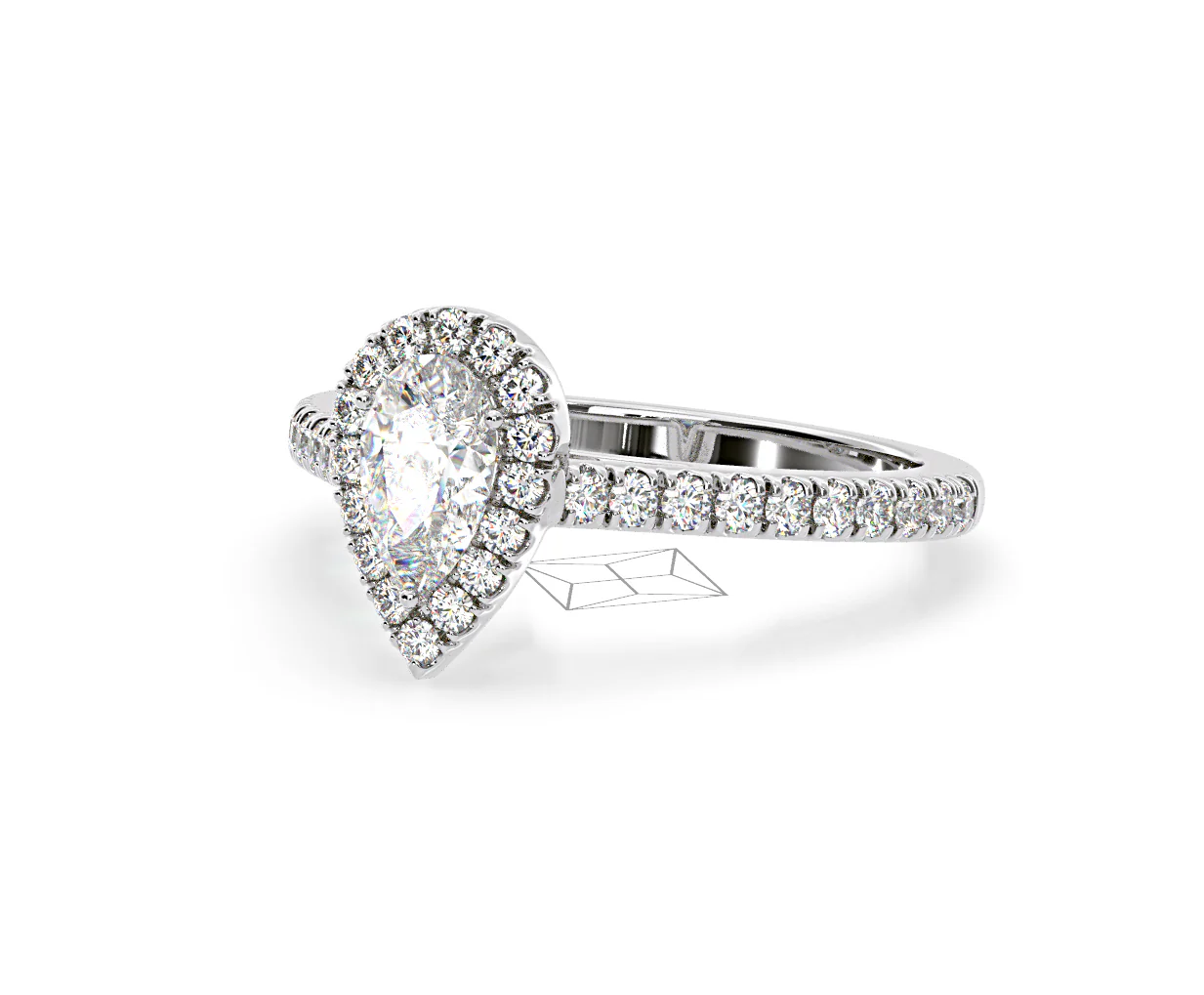 Diana Diamond Pear Halo Engagement Ring 18KW Gold 1ct G/VS2 - Image 95