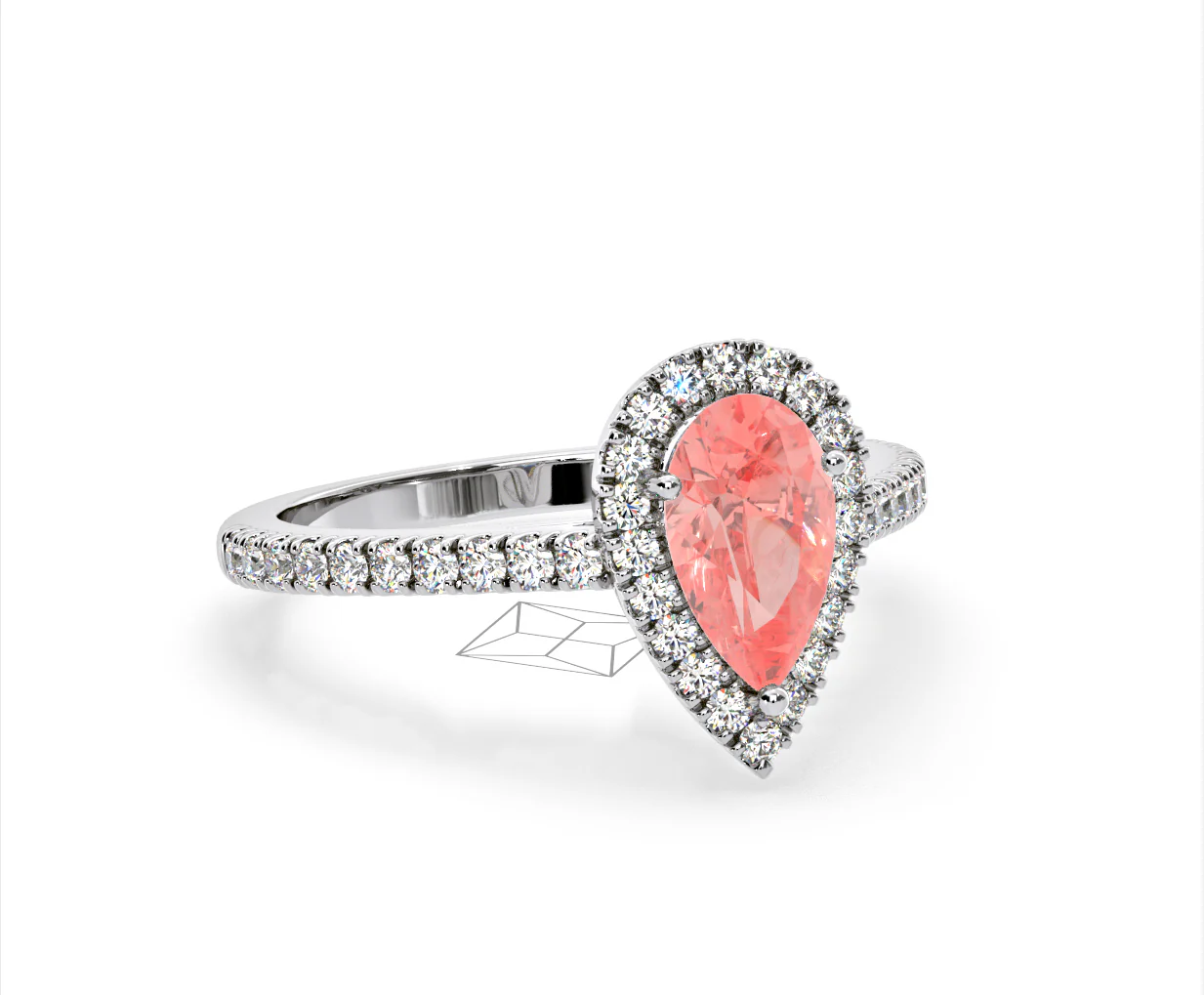 Diana Pink Lab Diamond Pear Halo Ring 1.60ct in Platinum - Elara Collection - Image 82