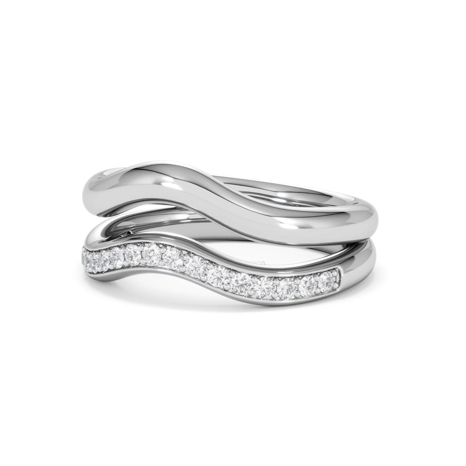 Duo Wave Stacking Lab Diamond Ring 0.26ct in 925 Silver - Image 80
