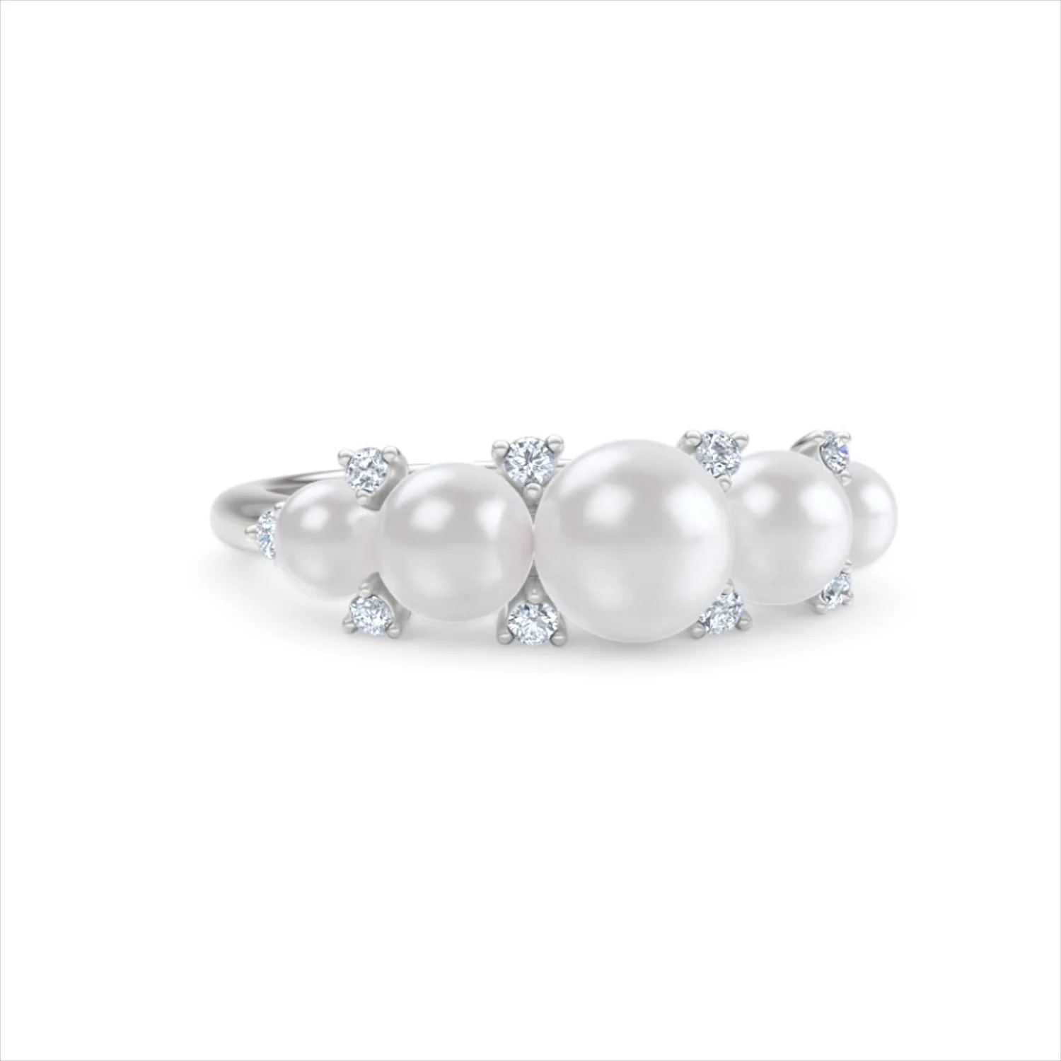 Eden 2.15ct Round Pearl and Lab Diamond 5 Stone Ring in Sterling Silver - Image 12