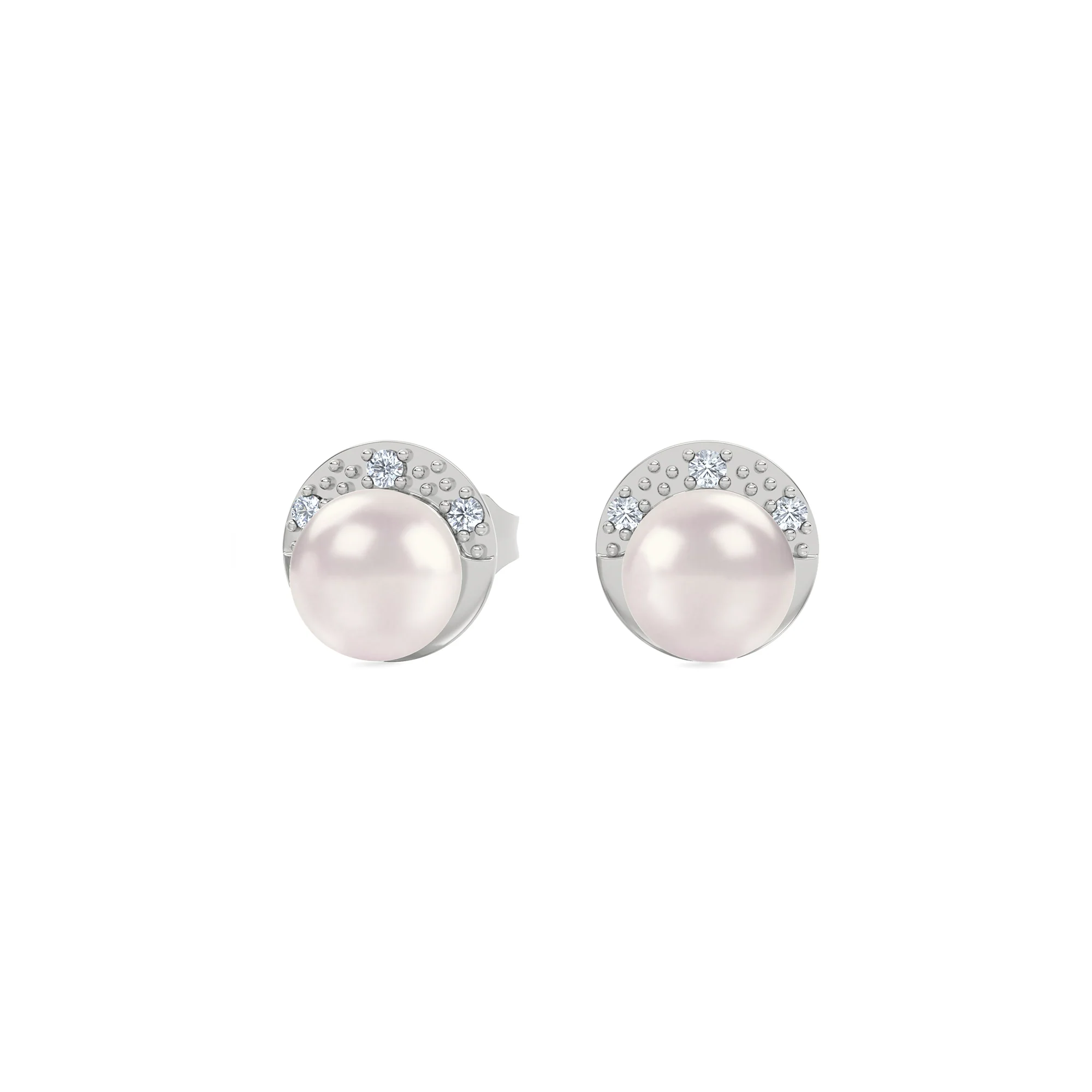 Eden 4.15ct Round Pearl and Lab Diamond Stud Earrings in Sterling Silver - Image 3