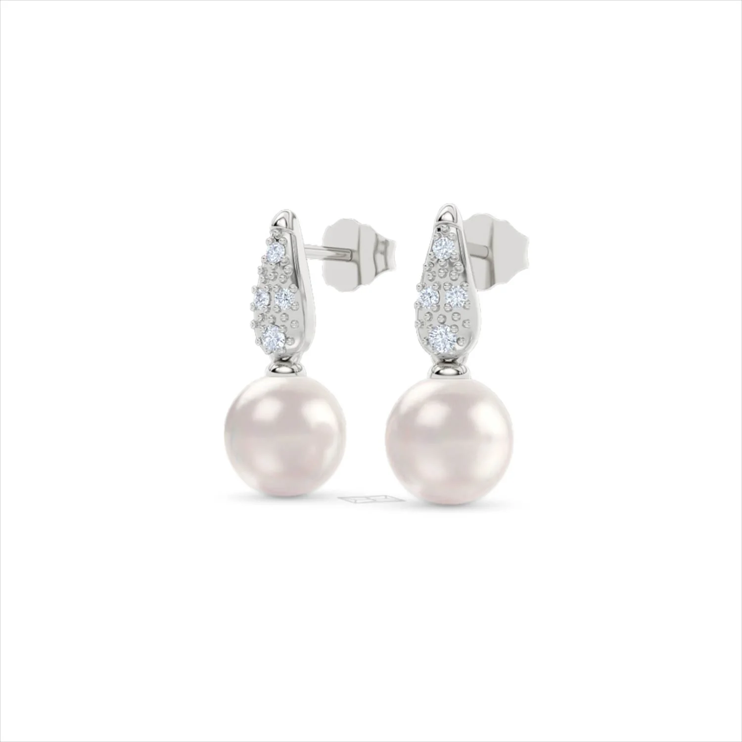 Eden 5.70ct Round Pearl and Lab Diamond Stud Earrings in Sterling Silver - Image 83