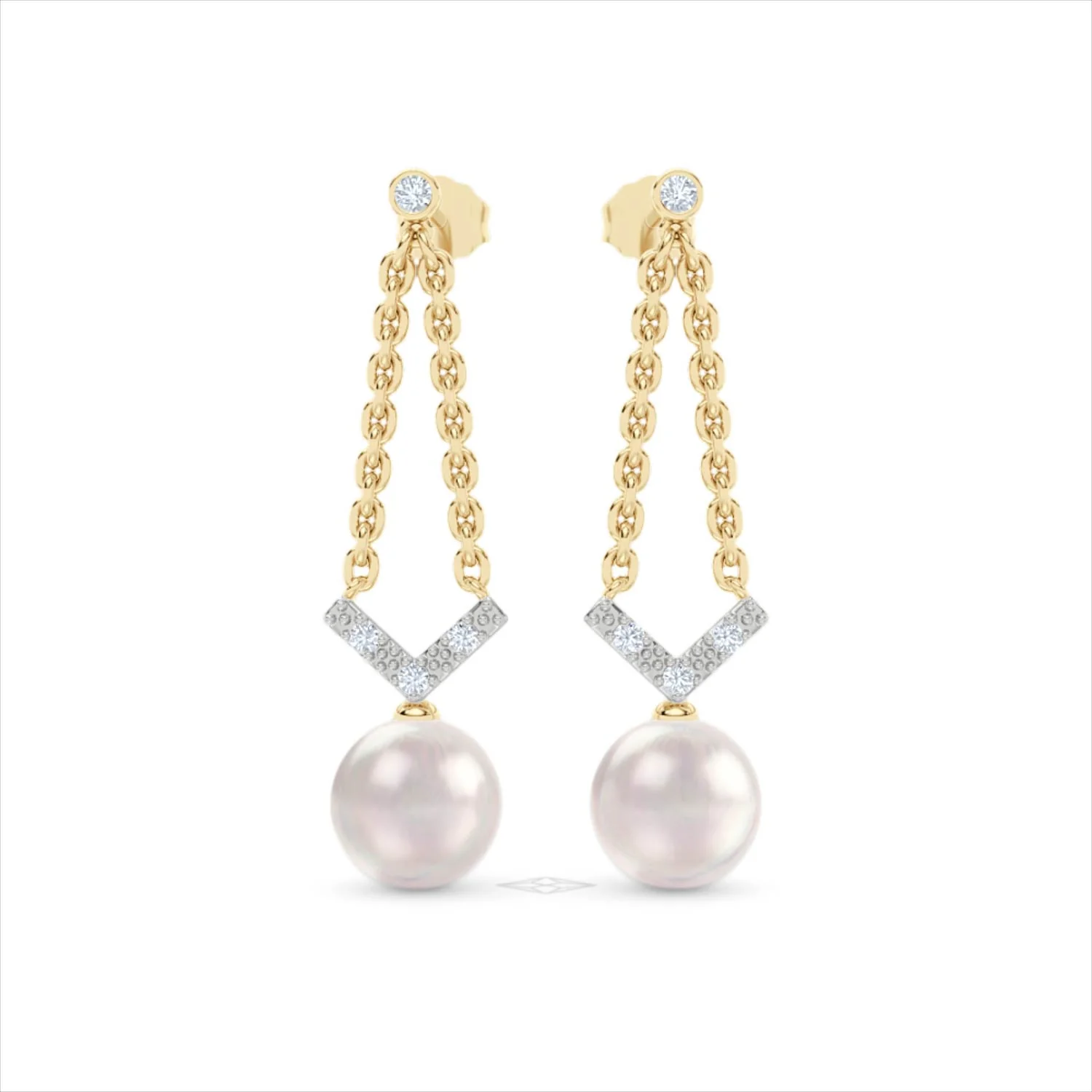 Eden 7.75ct Round Pearl and Lab Diamond Drop Earrings in 18K Gold Vermeil - Image 9