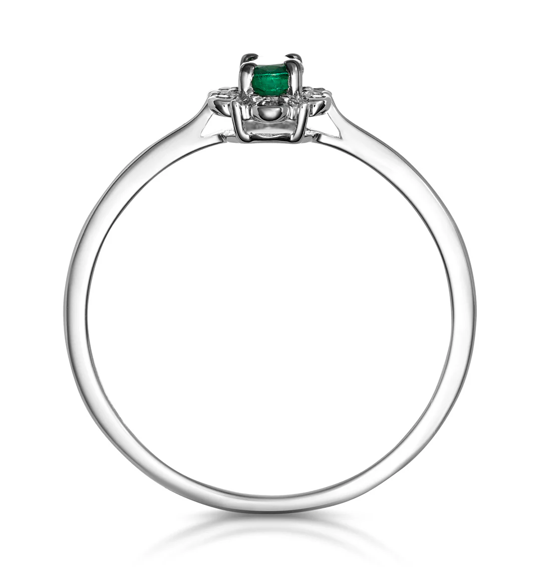 Emerald and Diamond Stellato Cluster Ring in 9K White Gold - Image 2