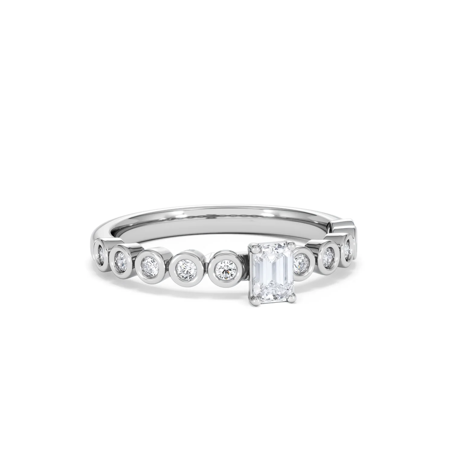 Entwine 0.30ct Emerald Cut Lab Diamond Solitaire Engagement Ring with Side Stones in Sterling Silver - Image 11