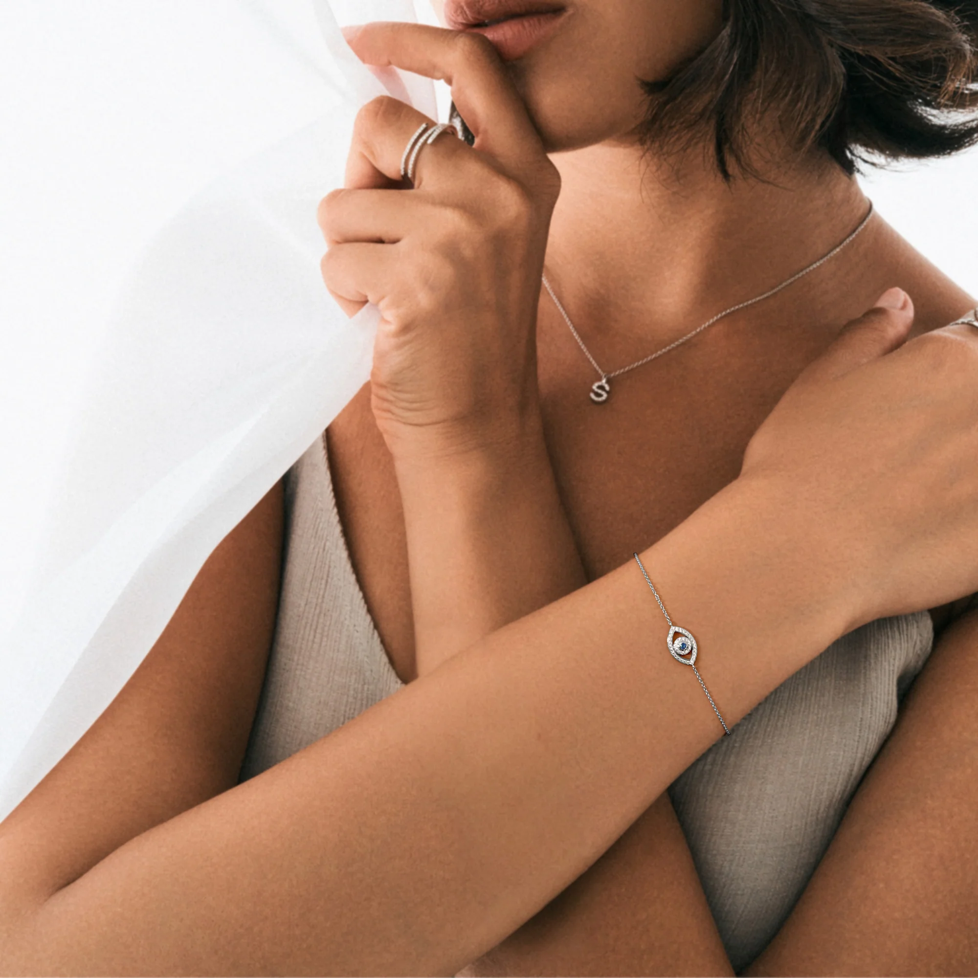 Evil Eye 0.21ct Sapphire Lab Diamond Adjustable Bracelet in Sterling Silver - Image 4