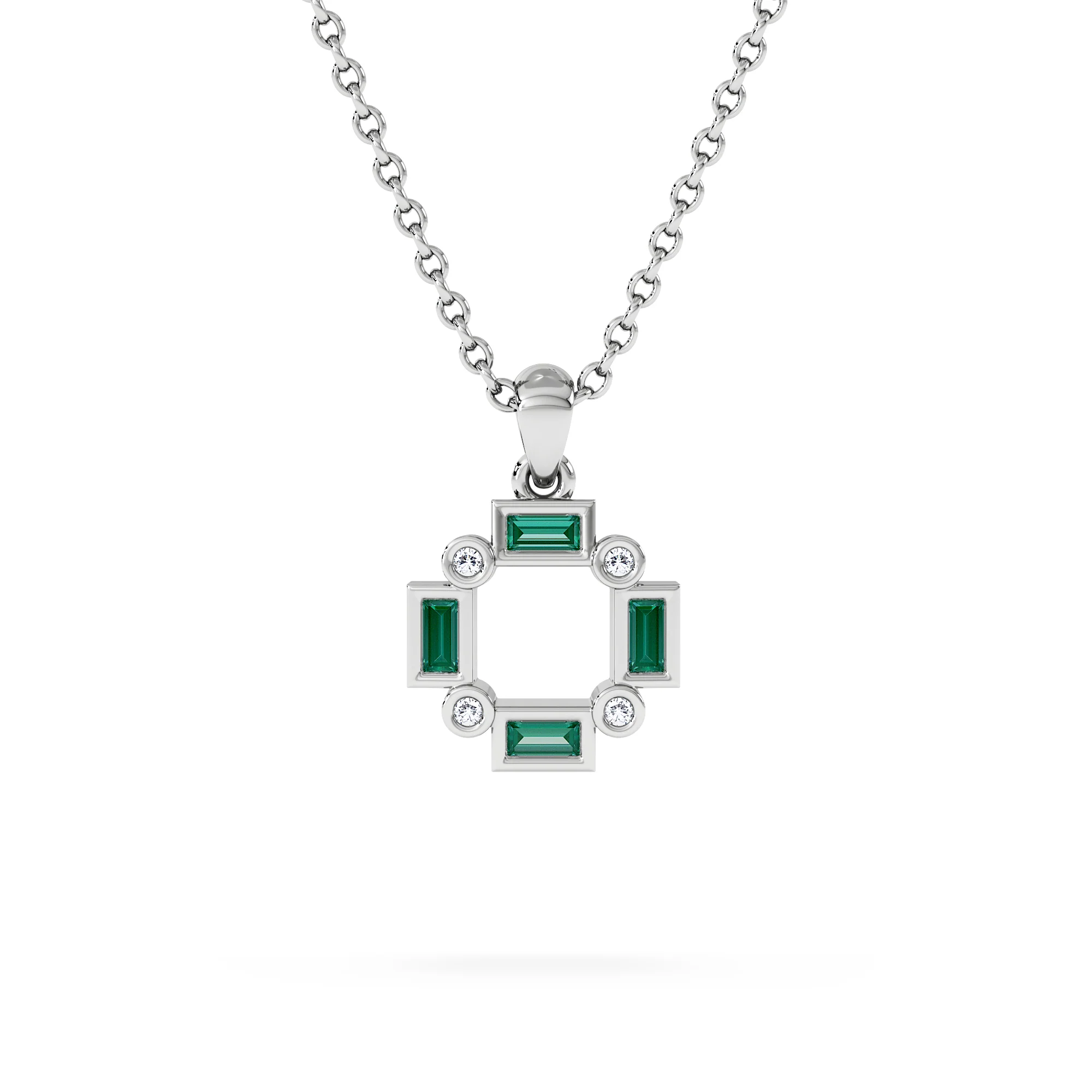 Forme 0.48ct Baguette Cut Lab Emerald Pendant Necklace in Sterling Silver - Image 5