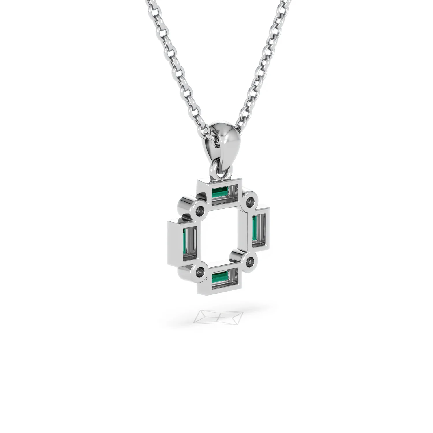 Forme 0.48ct Baguette Cut Lab Emerald Pendant Necklace in Sterling Silver - Image 55