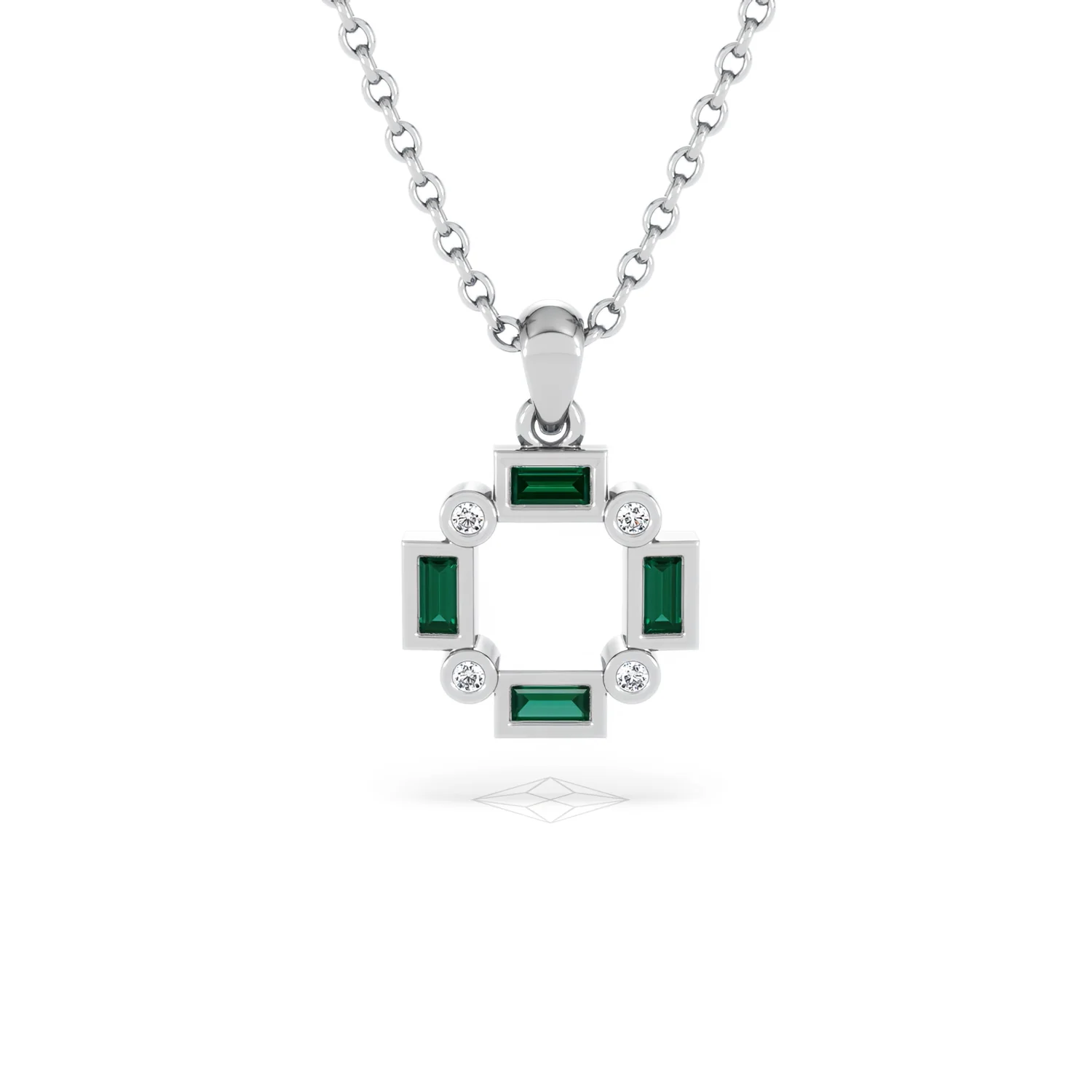 Forme 0.48ct Baguette Cut Lab Emerald Pendant Necklace in Sterling Silver - Image 7