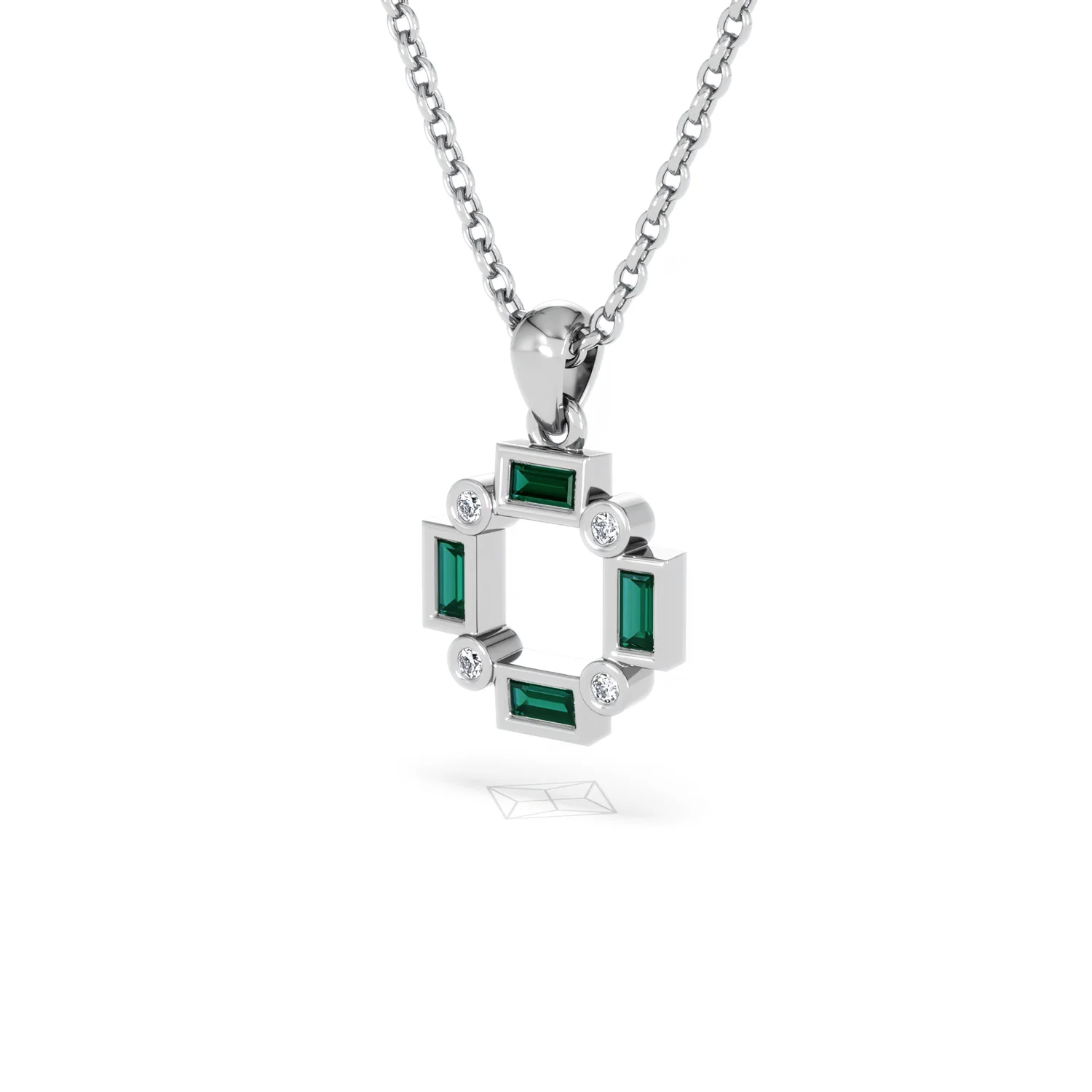 Forme 0.48ct Baguette Cut Lab Emerald Pendant Necklace in Sterling Silver - Image 79