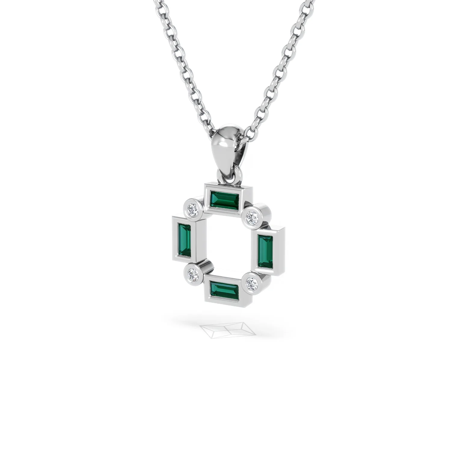 Forme 0.48ct Baguette Cut Lab Emerald Pendant Necklace in Sterling Silver - Image 80