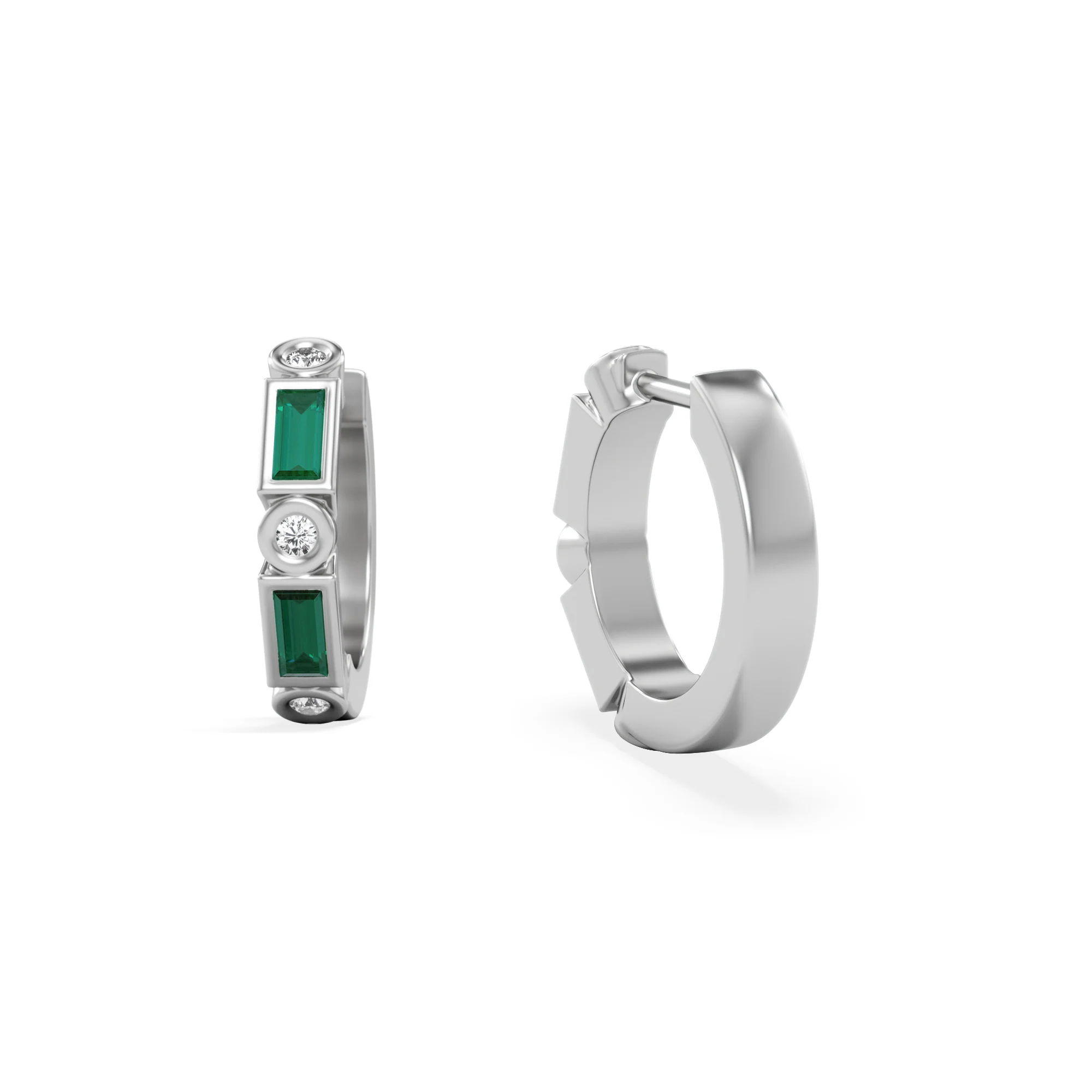 Forme 0.52ct Baguette Cut Lab Emerald Huggie Earrings in Sterling Silver - Image 6