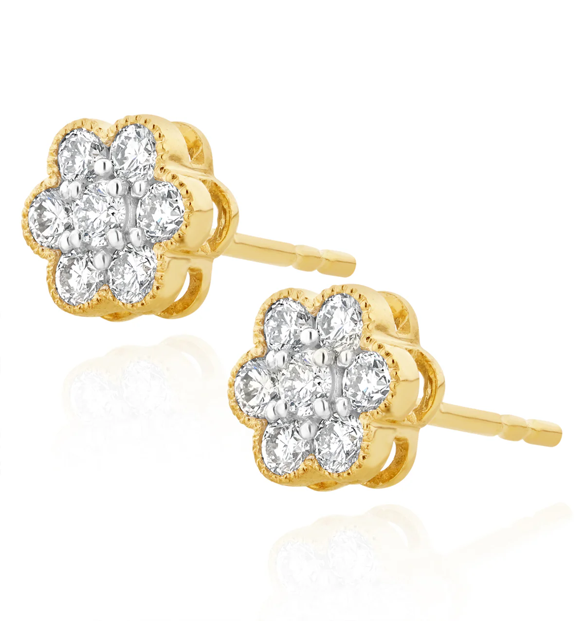 Lab Diamond Flower Cluster Earrings 0.50ct set in 9K Gold - Image 2