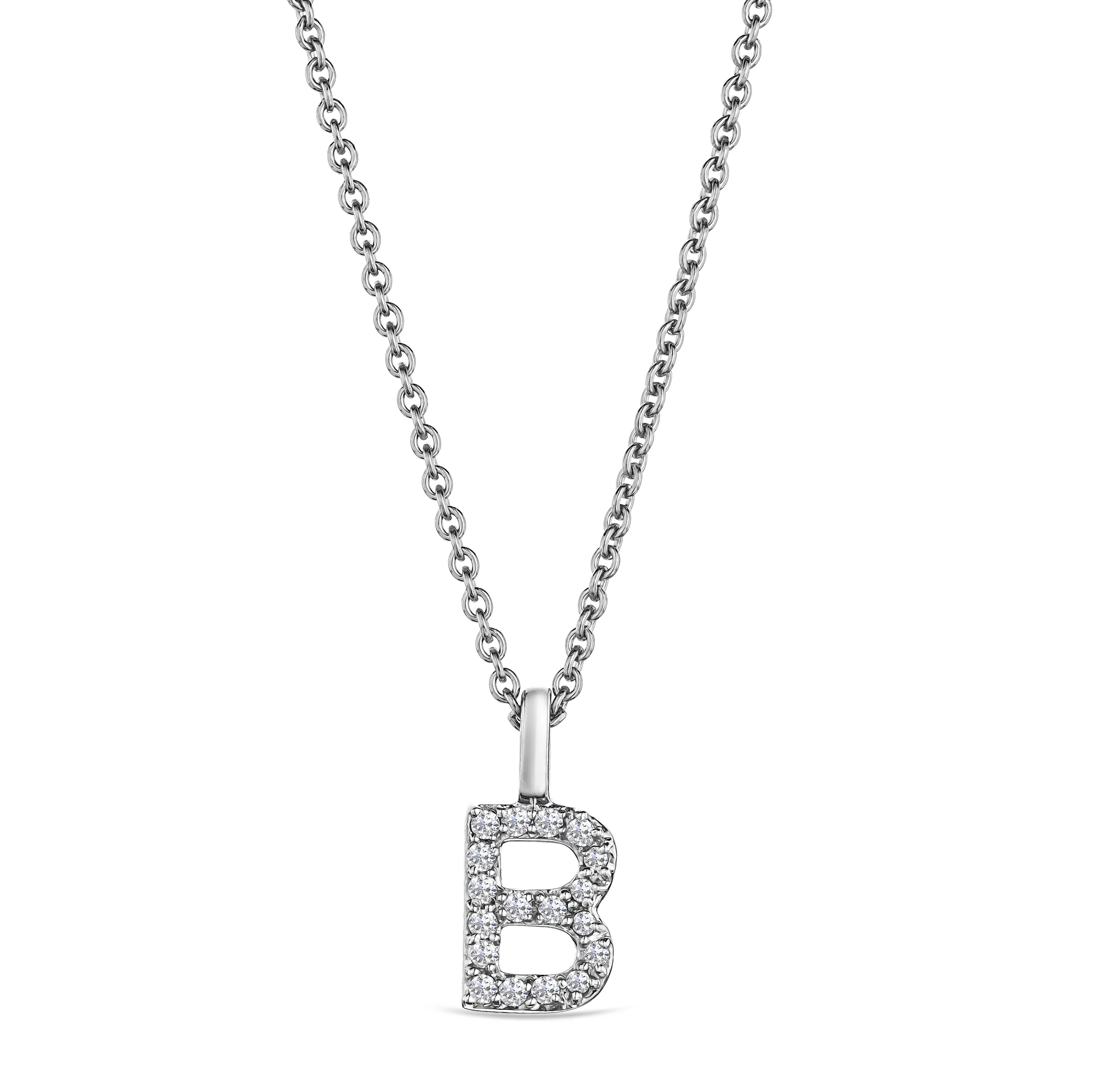 Love Letter Initial B Lab Diamond Necklace set in 9K White Gold - Image 4