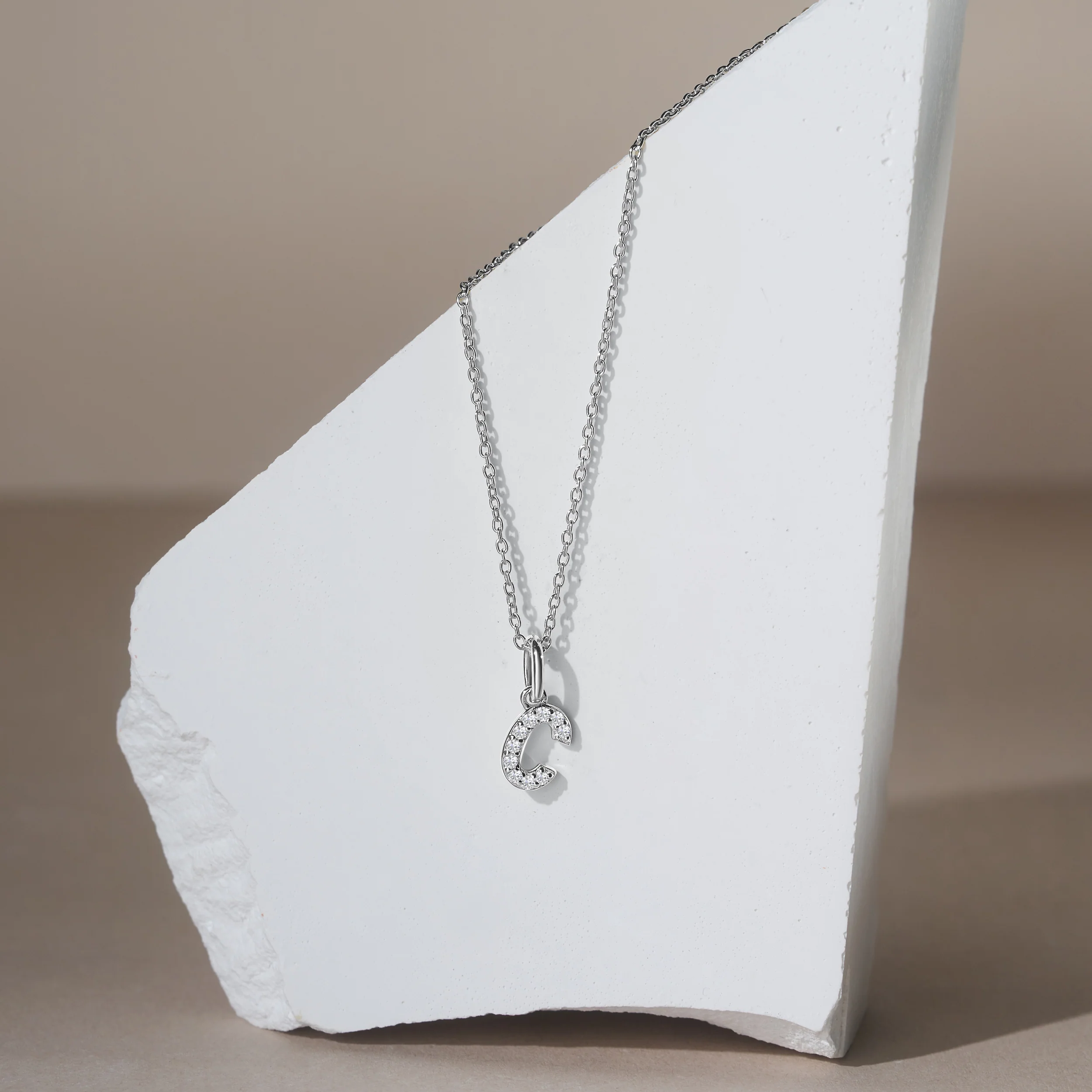 Love Letter Initial C Lab Diamond Necklace set in 925 Sterling Silver - Image 4