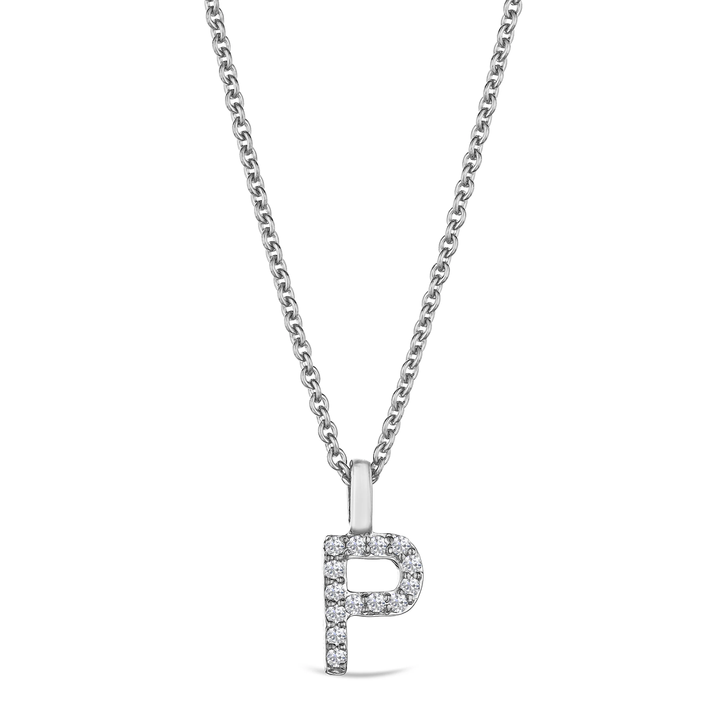 Love Letter Initial P Lab Diamond Necklace set in 9K White Gold - Image 3