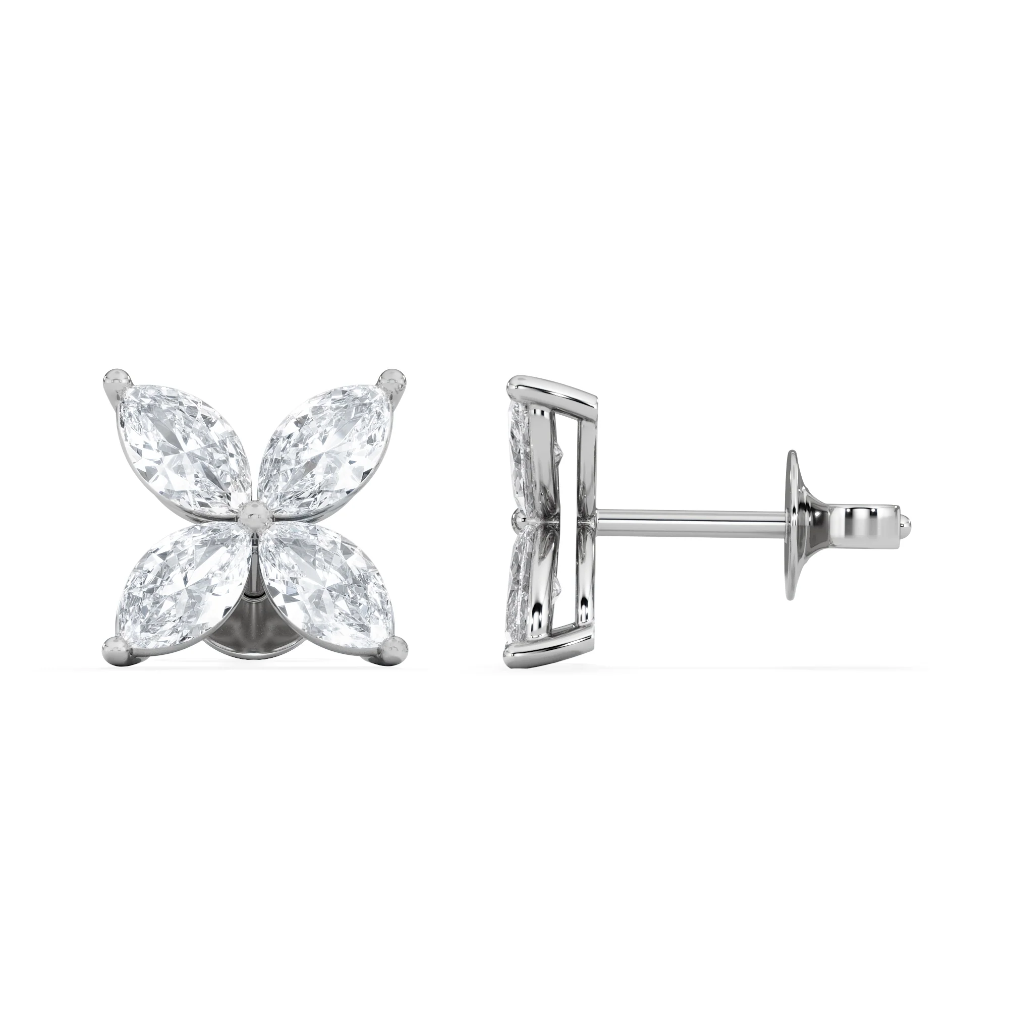 Luxe Floral 2.00ct Marquise Cut Lab Diamond Stud Earrings in 18K White Gold - Image 5