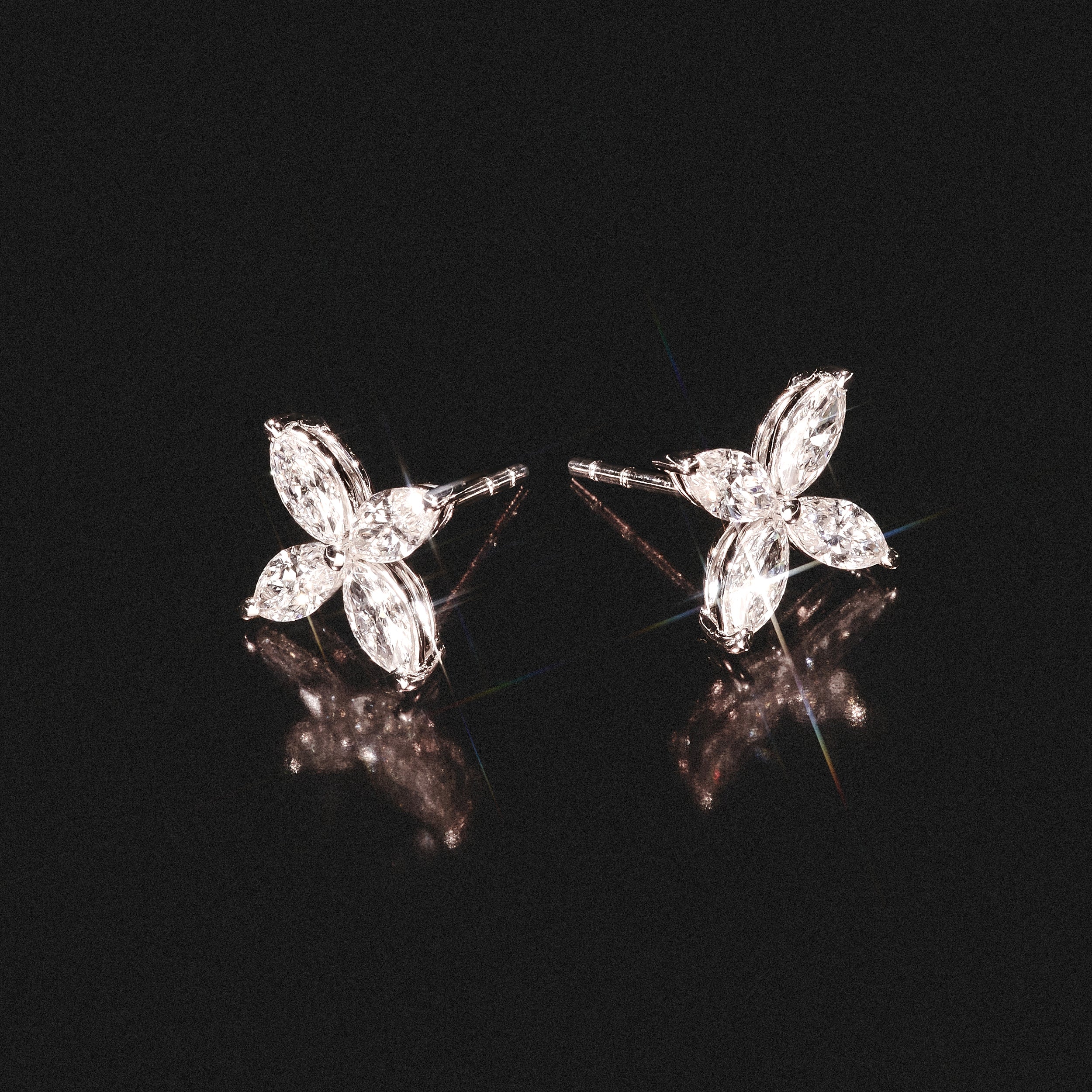 Luxe Floral 2.00ct Marquise Cut Lab Diamond Stud Earrings in 18K White Gold - Image 6