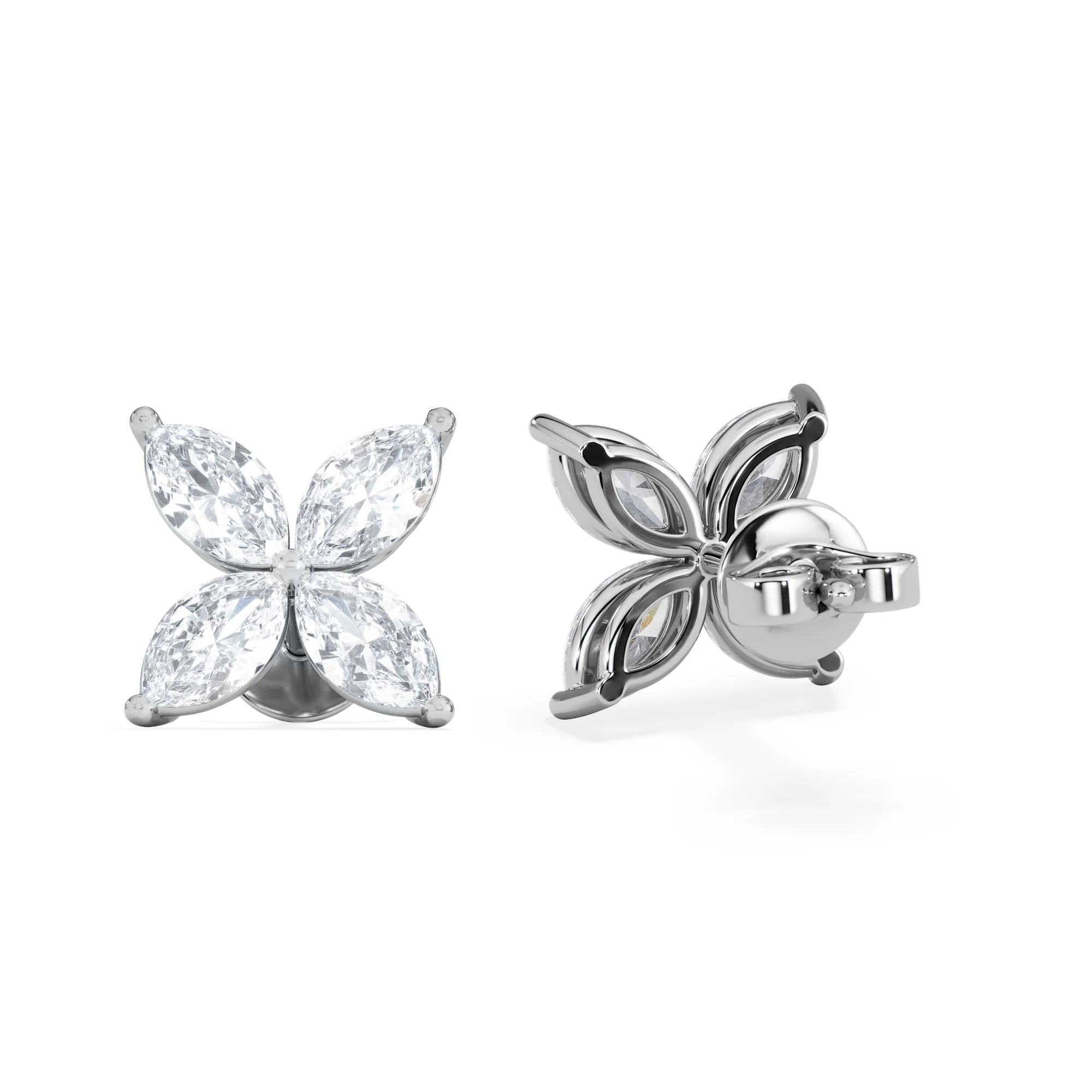 Luxe Floral 2.00ct Marquise Cut Lab Diamond Stud Earrings in 18K White Gold - Image 7