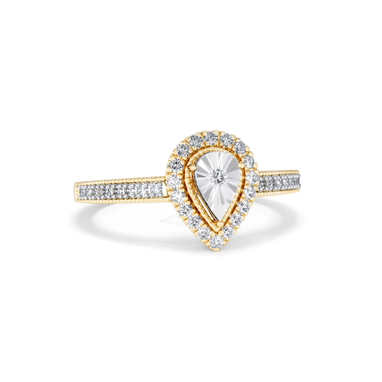 Masami Pear Shaped Pave Diamond Engagement Ring 0.15ct 9K Yellow Gold - Image 11