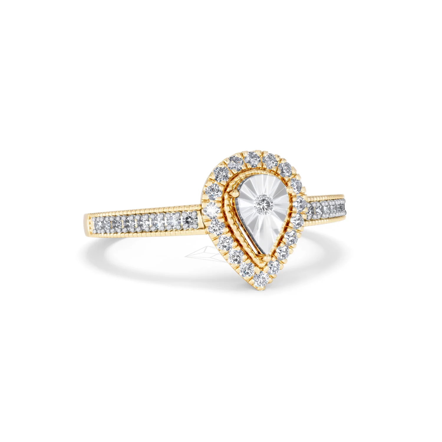 Masami Pear Shaped Pave Diamond Engagement Ring 0.15ct 9K Yellow Gold - Image 12